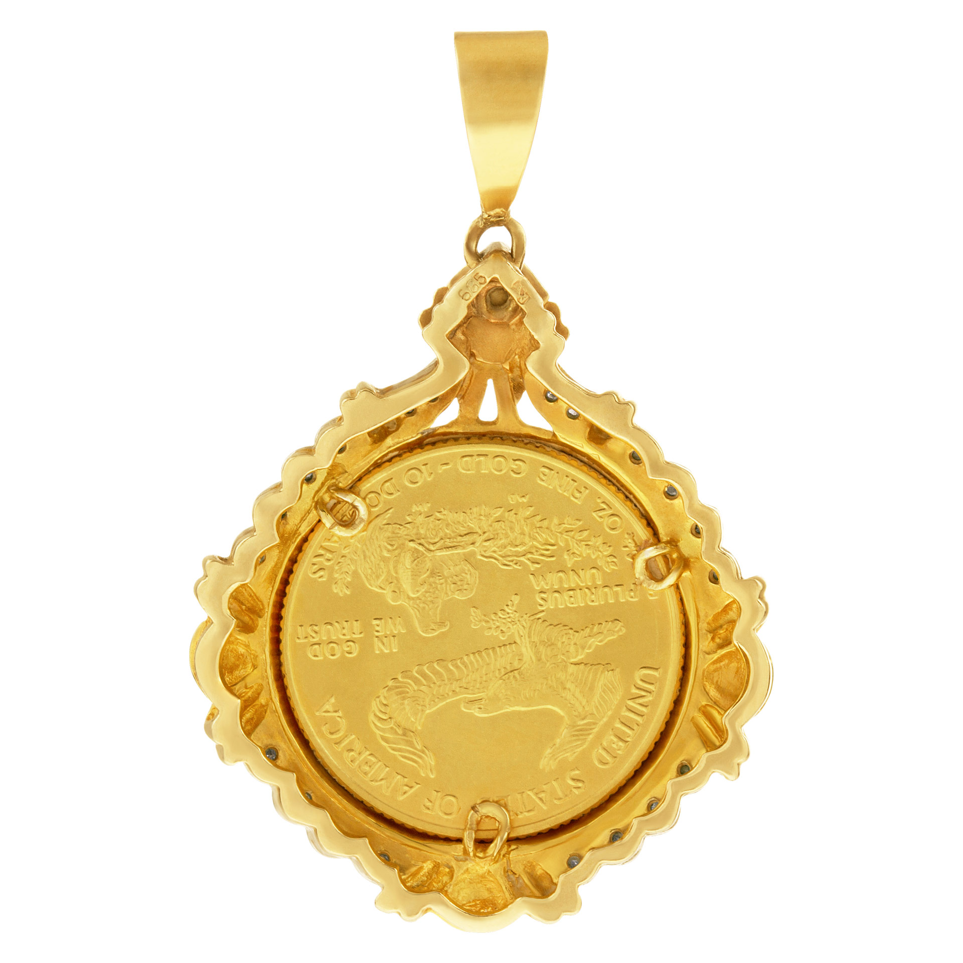 Eagle pendant $10 gold coin in 14k yellow gold and diamonds image 2