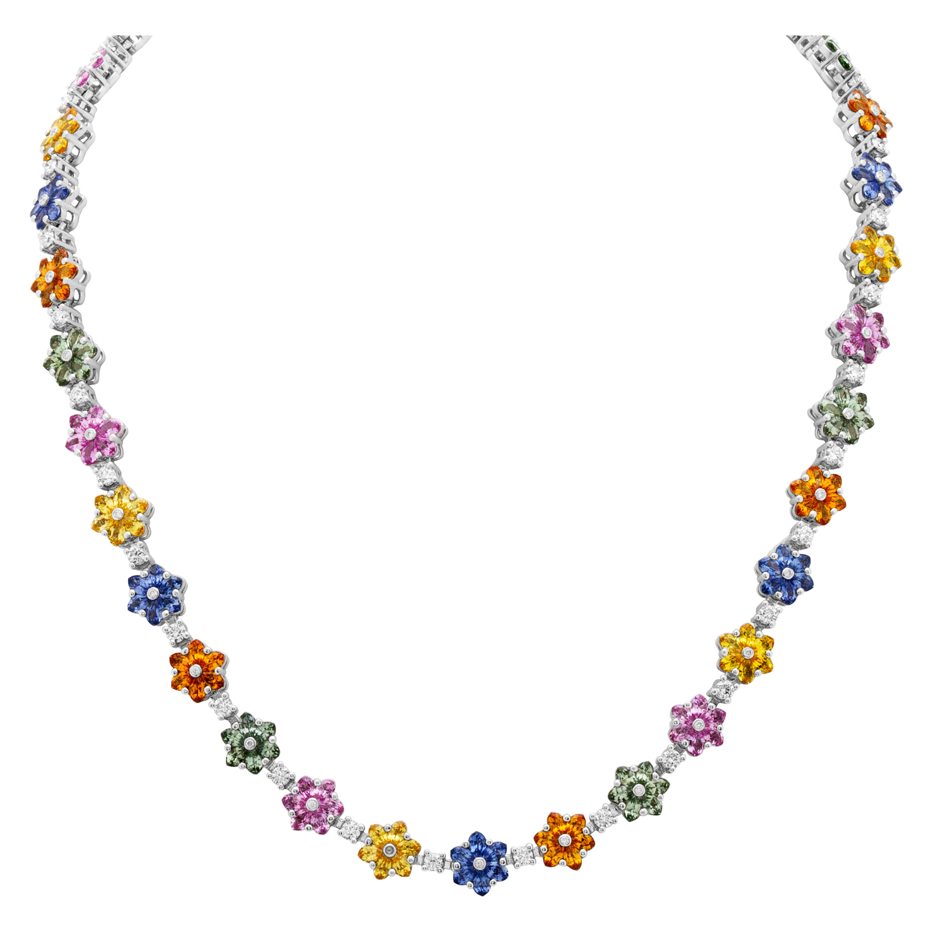 Multi-color Sapphire flower necklace in 18k white gold, 23.04 carats in sapphires 2.49 cts diamonds image 1