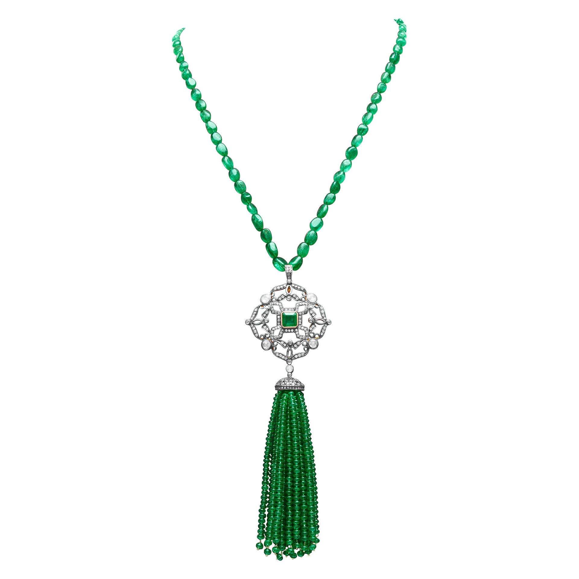 Emerald and Diamond tassel necklace image 2
