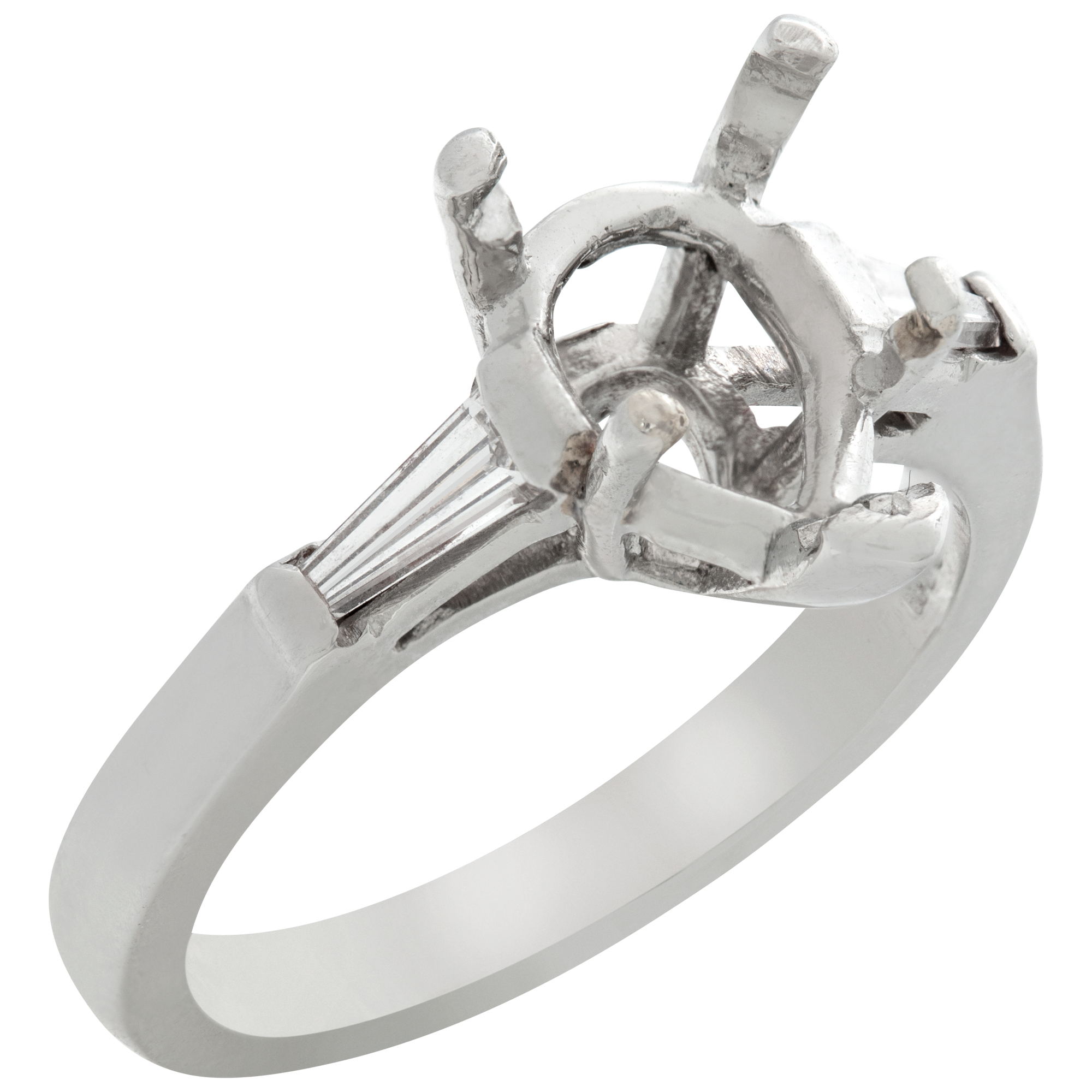Platinum setting for pear shaped diamond with two tapered baguette accents image 3