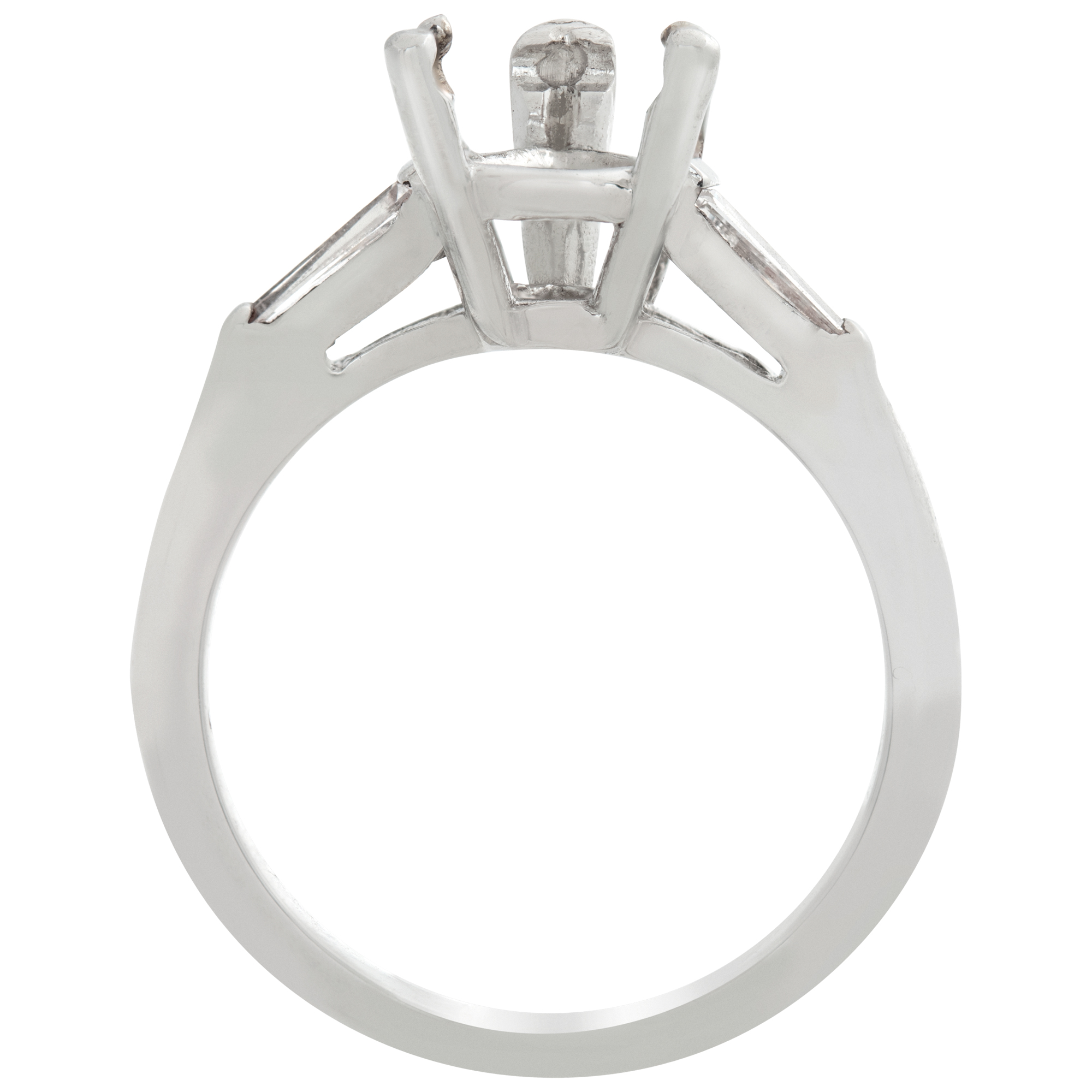 Platinum setting for pear shaped diamond with two tapered baguette accents image 4