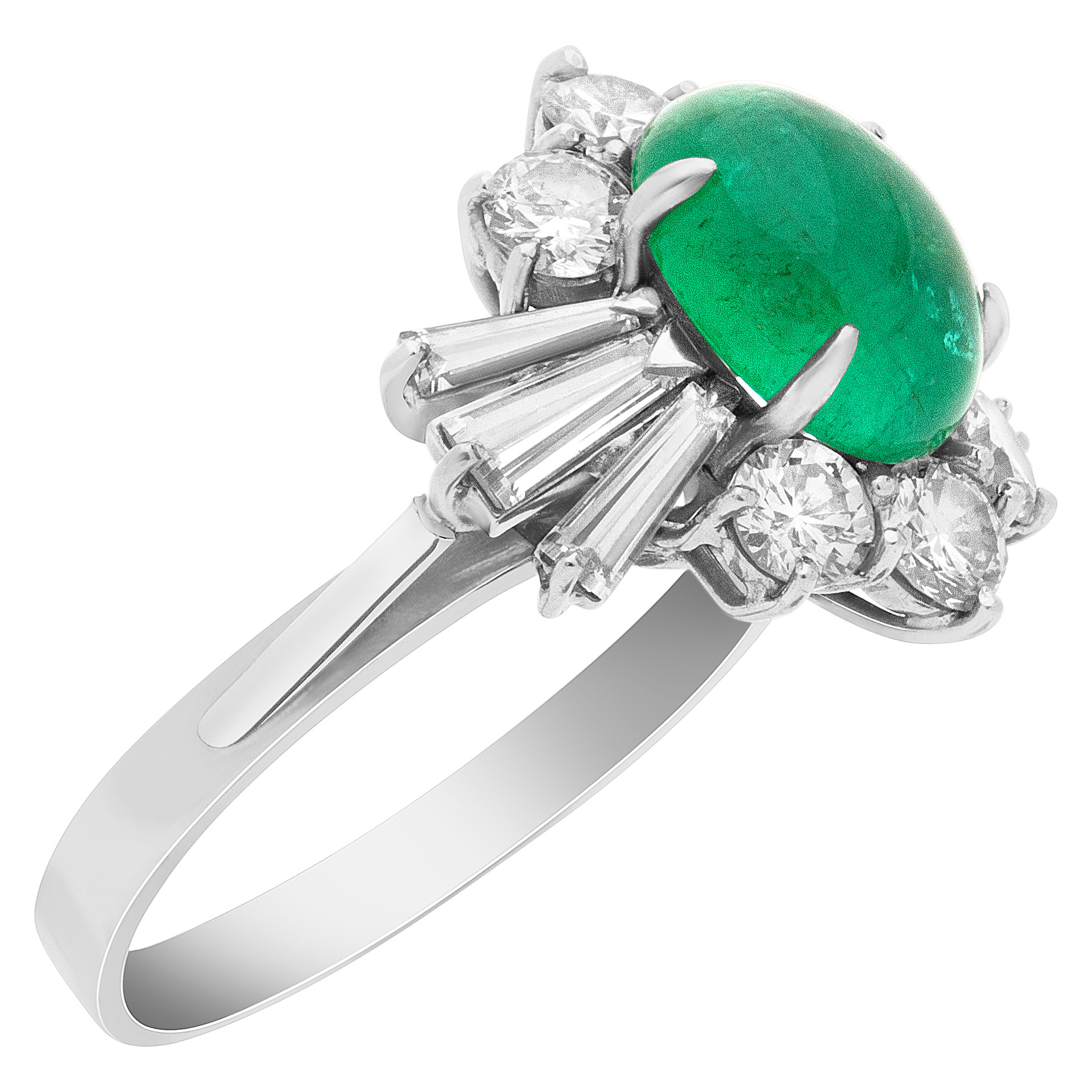 Cabochon emerald and diamond ring in 18K white gold image 2