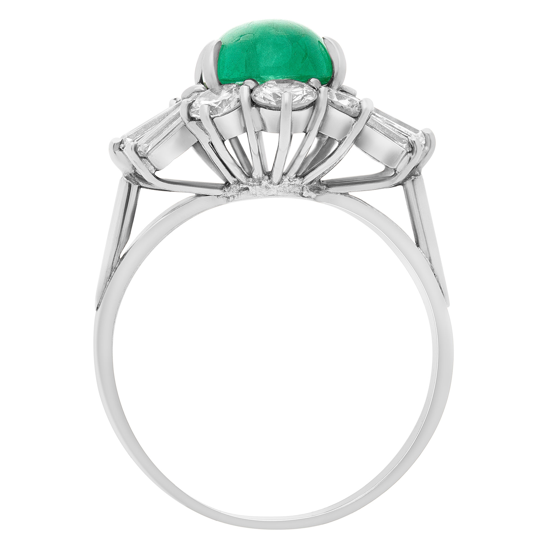 Cabochon emerald and diamond ring in 18K white gold image 3