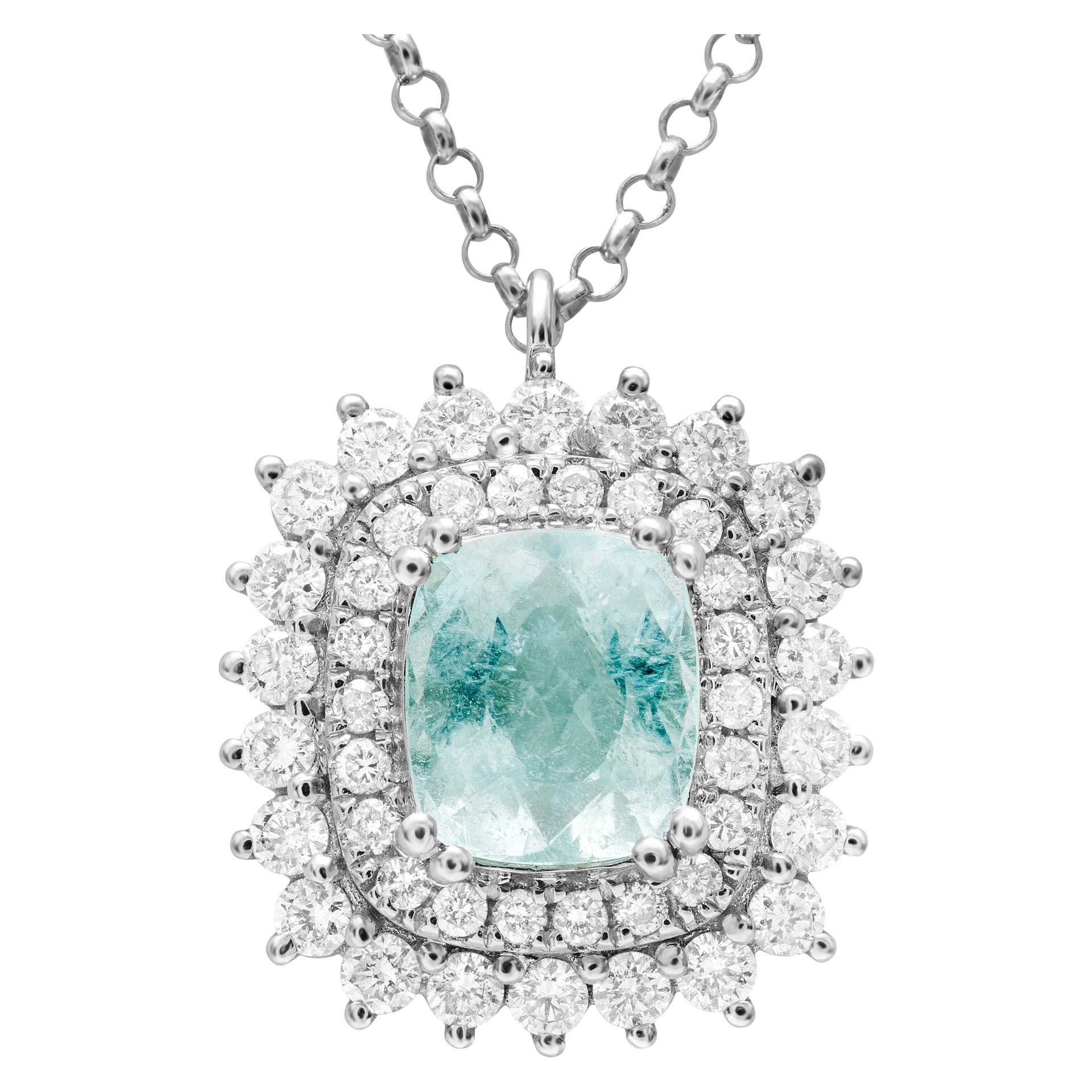 Diamond and Paraiba Tourmaline pendant with chain in 18K WG with 0.63 cts diam & 0.69 cts tourm image 1