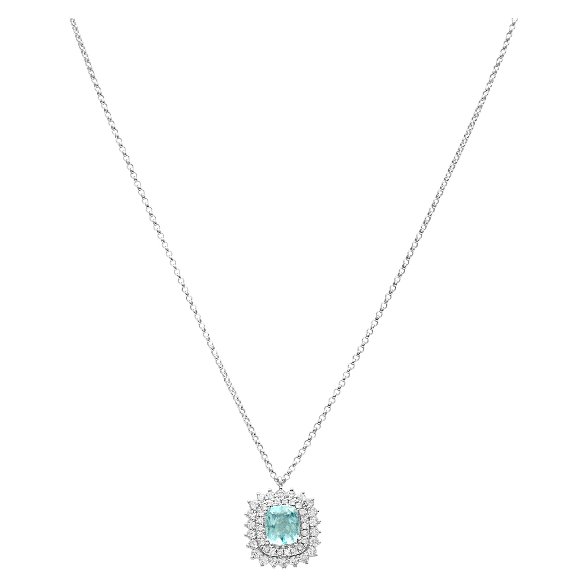 Diamond and Paraiba Tourmaline pendant with chain in 18K WG with 0.63 cts diam & 0.69 cts tourm image 2