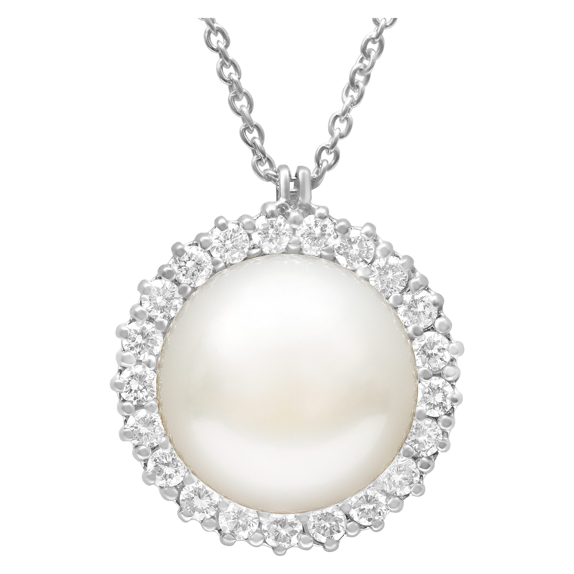 South sea pearl pendant necklace with diamonds in 18k white gold chain image 1