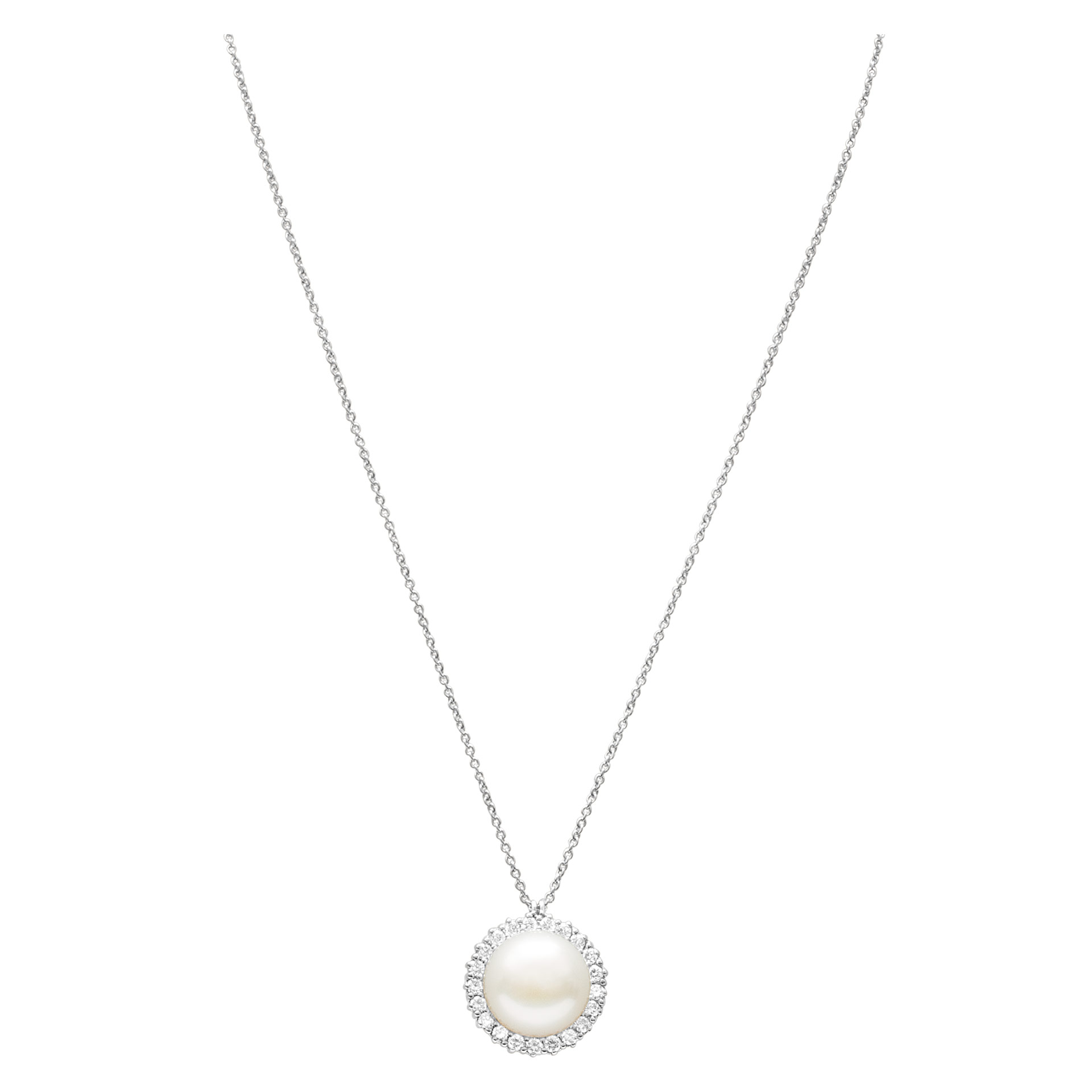 South sea pearl pendant necklace with diamonds in 18k white gold chain image 2