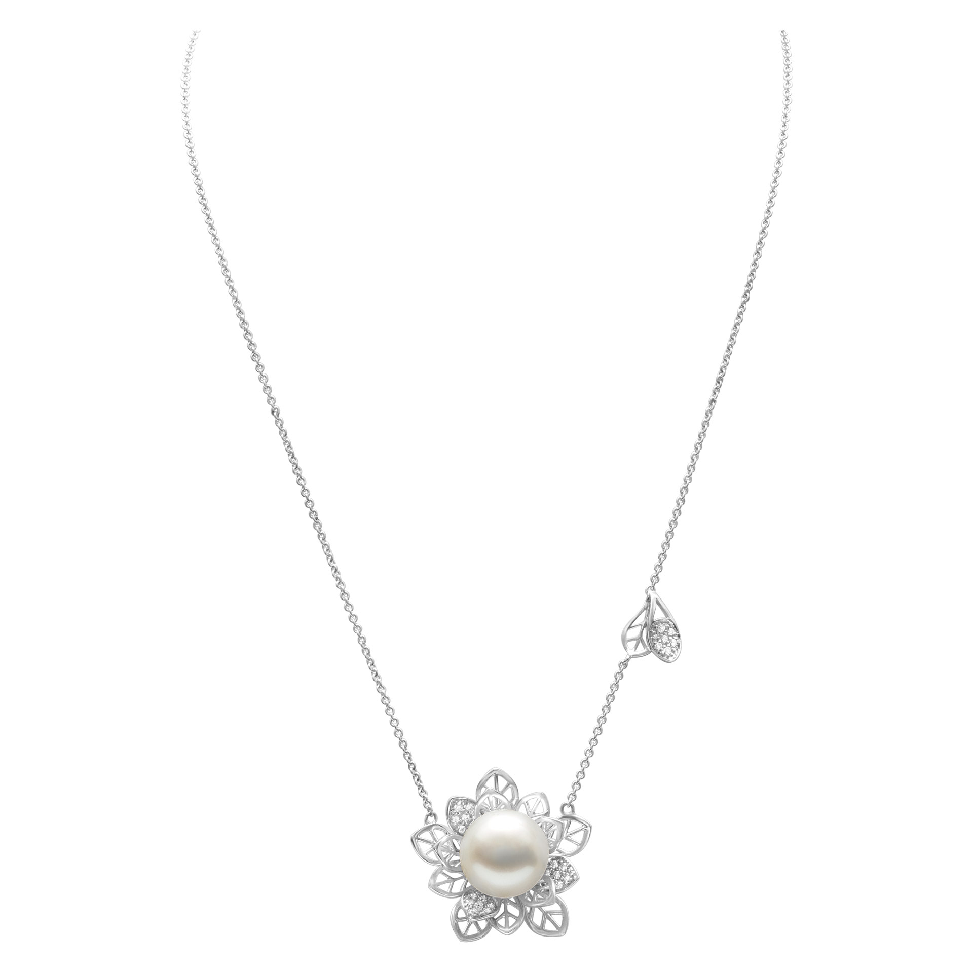 Flower style 12.3mm South Sea Pearl neacklace with diamond accents image 2