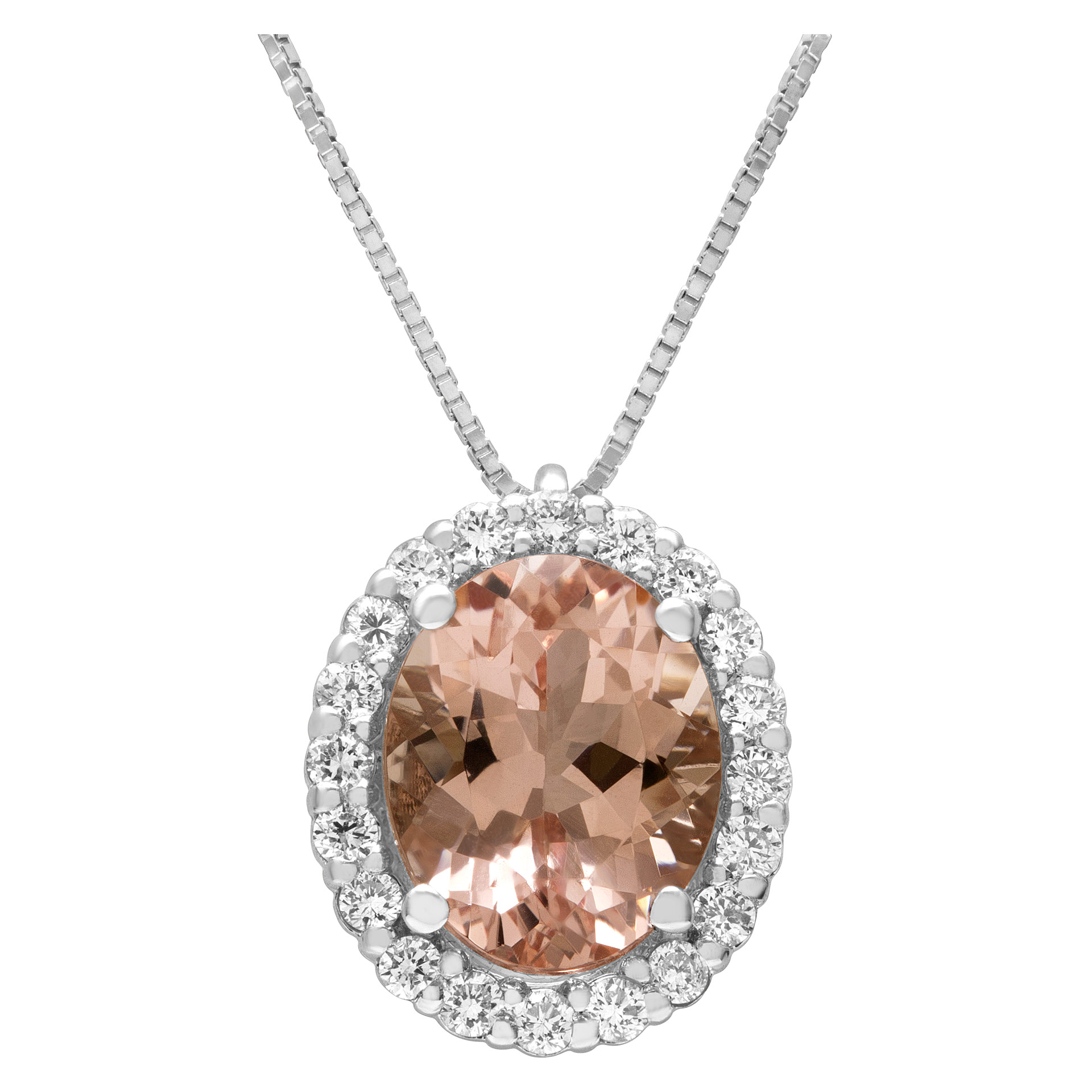 Morganite pendant with diamond accents 0.30 cts in diamonds in 18k white gold image 1