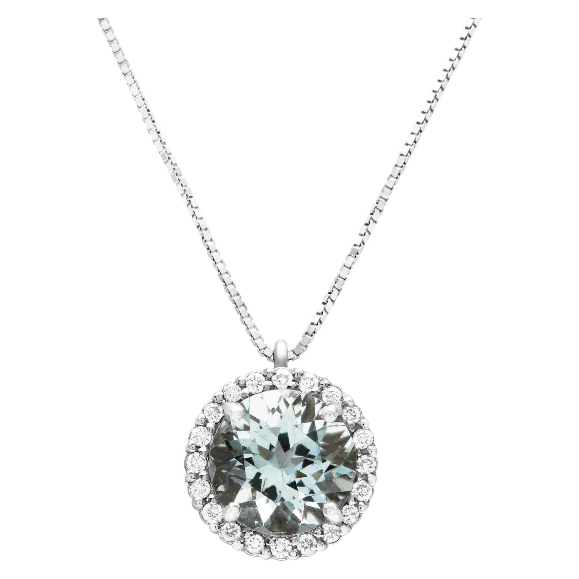 Round Aquamarine pendant with diamond accents image 1