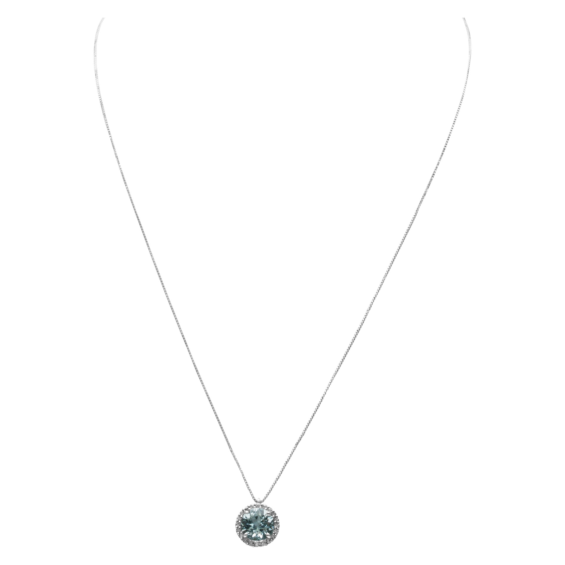 Round Aquamarine pendant with diamond accents image 2