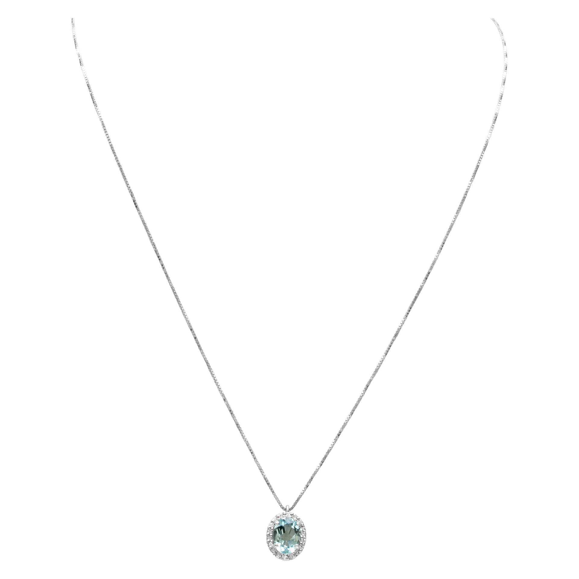 Cute oval Aquamarine pendant with 0.14 cts in diamond accents in 18k white gold image 2