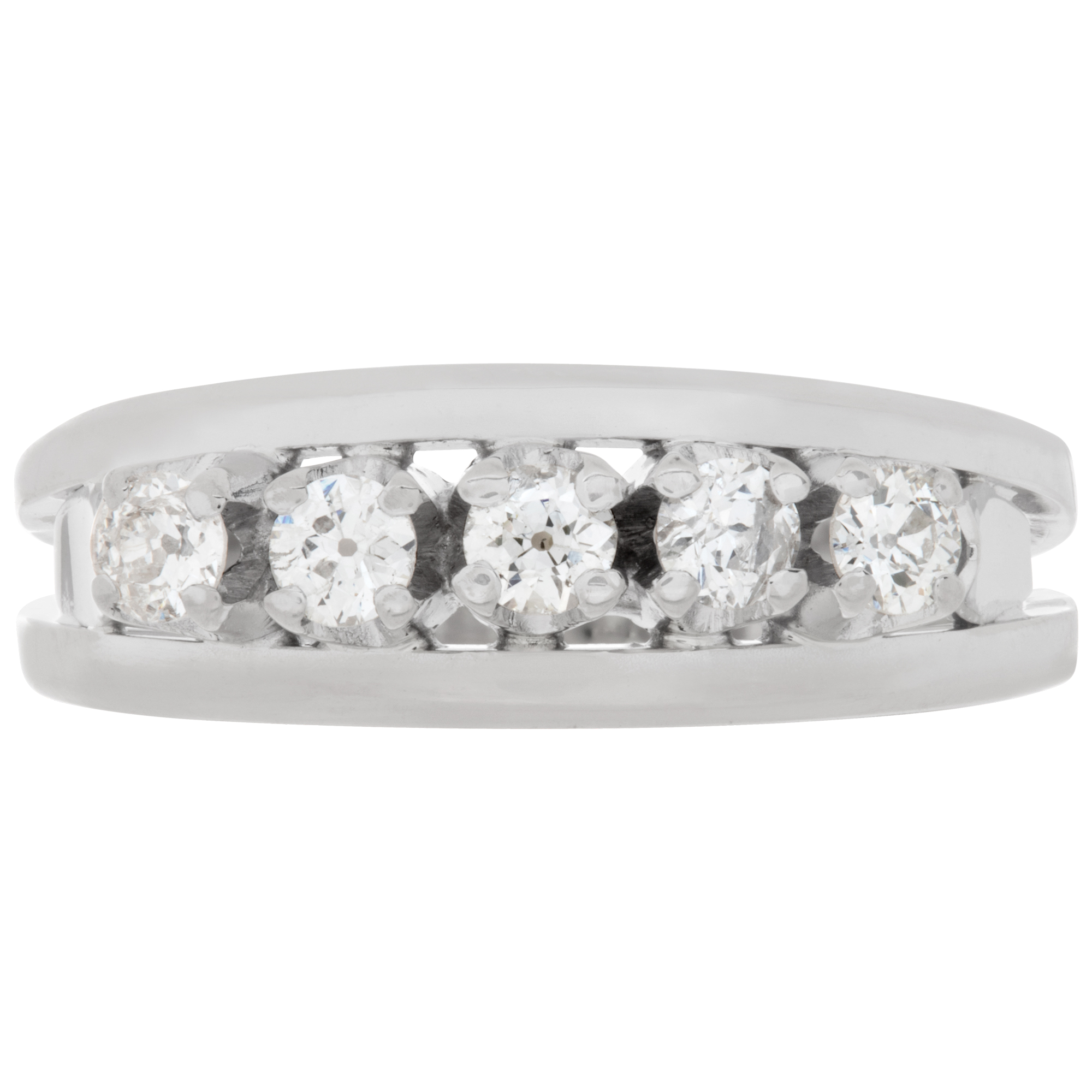Diamond band with 5 diamonds in 18k white gold. Size 7 image 2