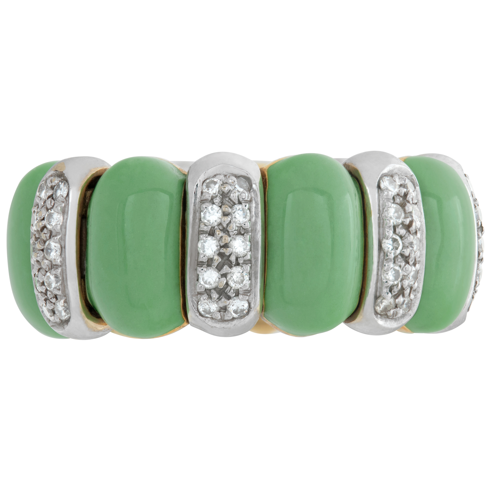 Designer signed "Valent" flexible eternity band with diamonds and cabochon green turquoise set in 18K white & yellow gold. image 2