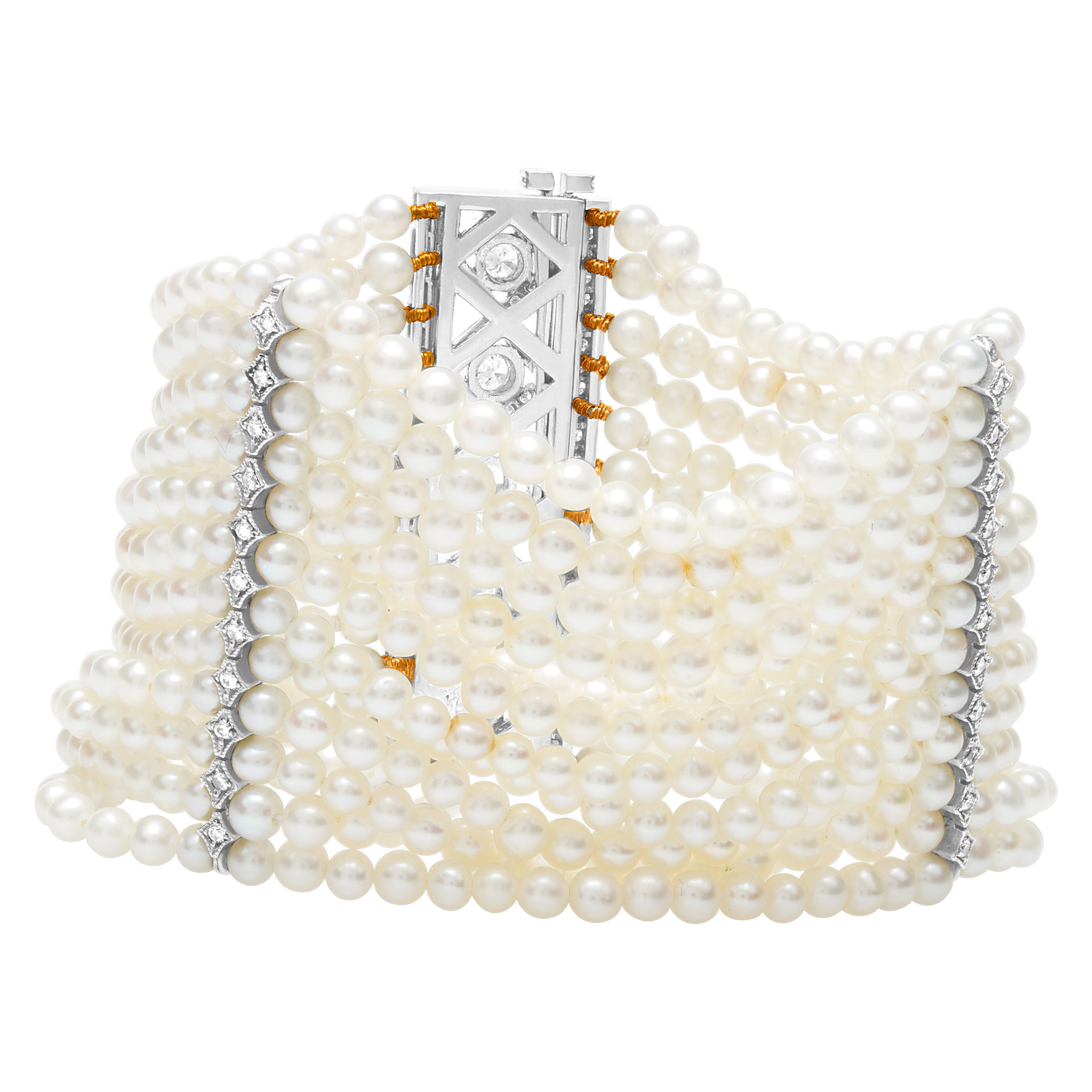 Seed pearl bracelet with approx. 0.60 cts in diamonds image 2