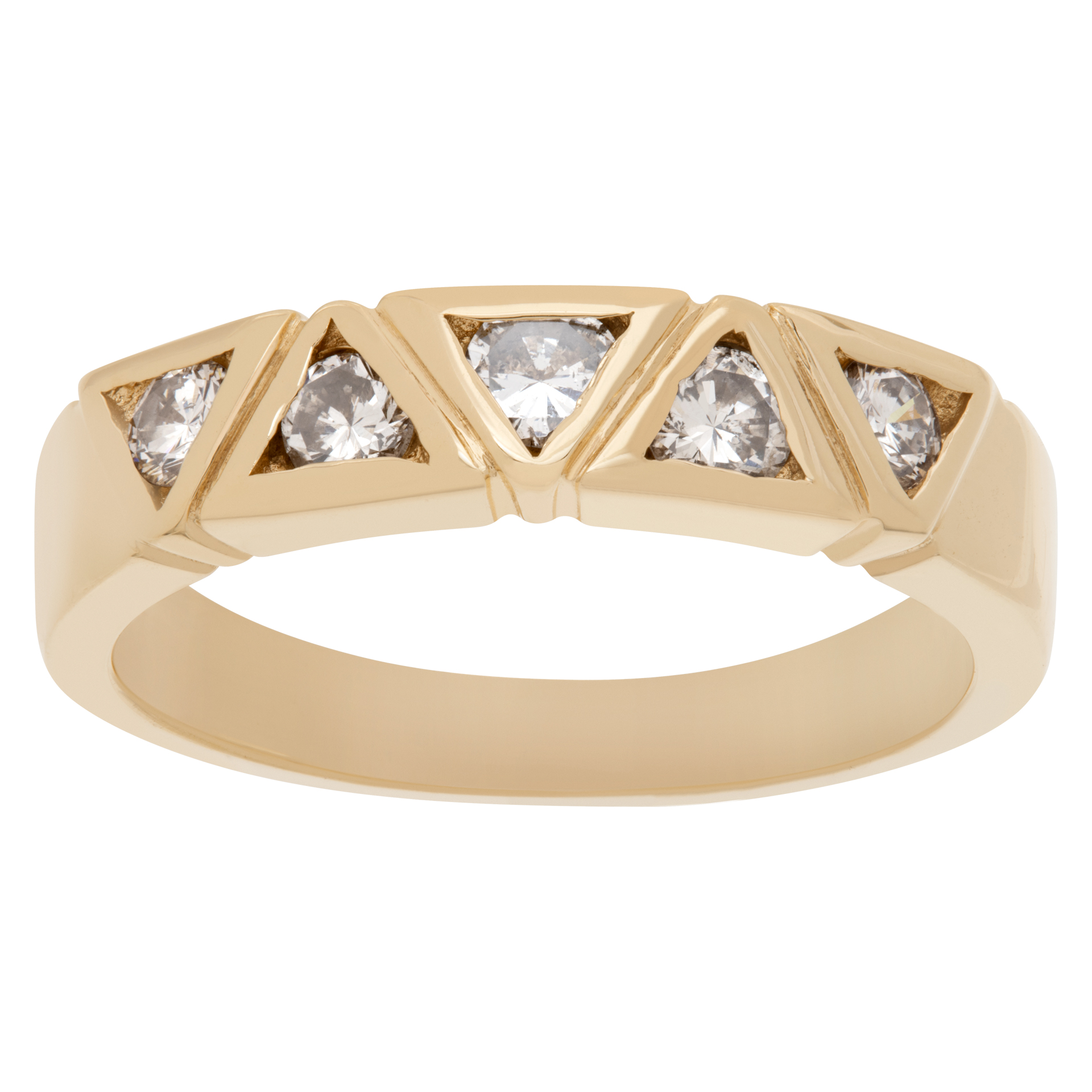 Ring Of Diamond Triangles. 0.50 Carats Set In 14k yellow Gold. Size 7.5 image 1