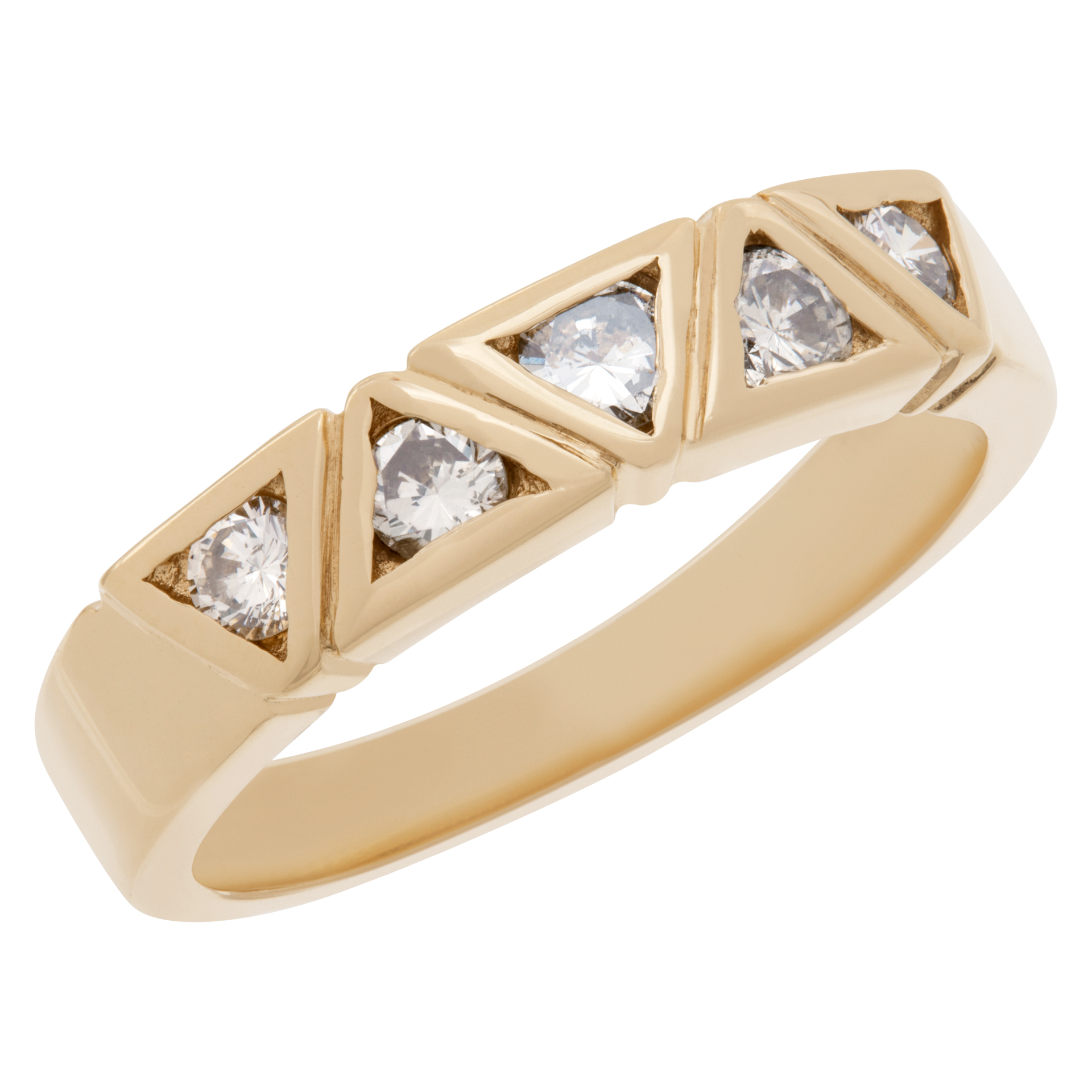 Ring Of Diamond Triangles. 0.50 Carats Set In 14k yellow Gold. Size 7.5 image 3