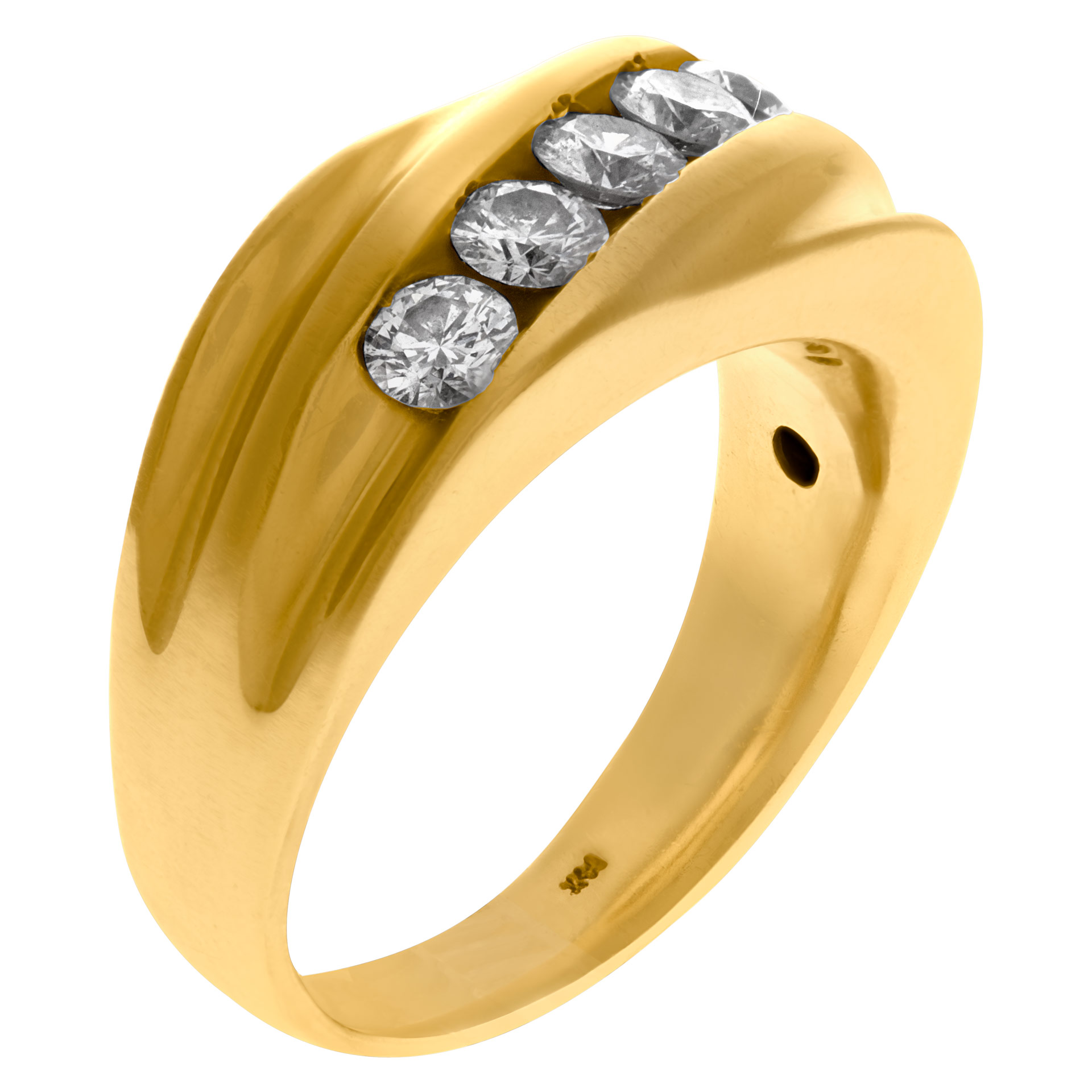 Striking diamond band in 14k yellow gold with 5 diamonds approximately 1.25 carats image 2