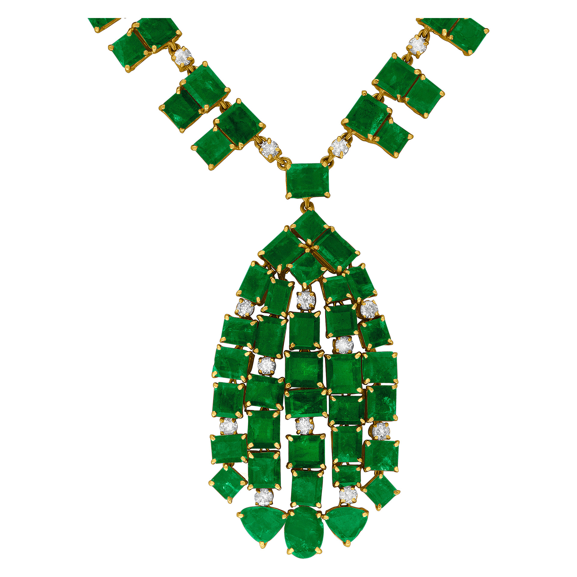 Art Deco Style Emerald and diamond necklace in 18k yellow gold image 1