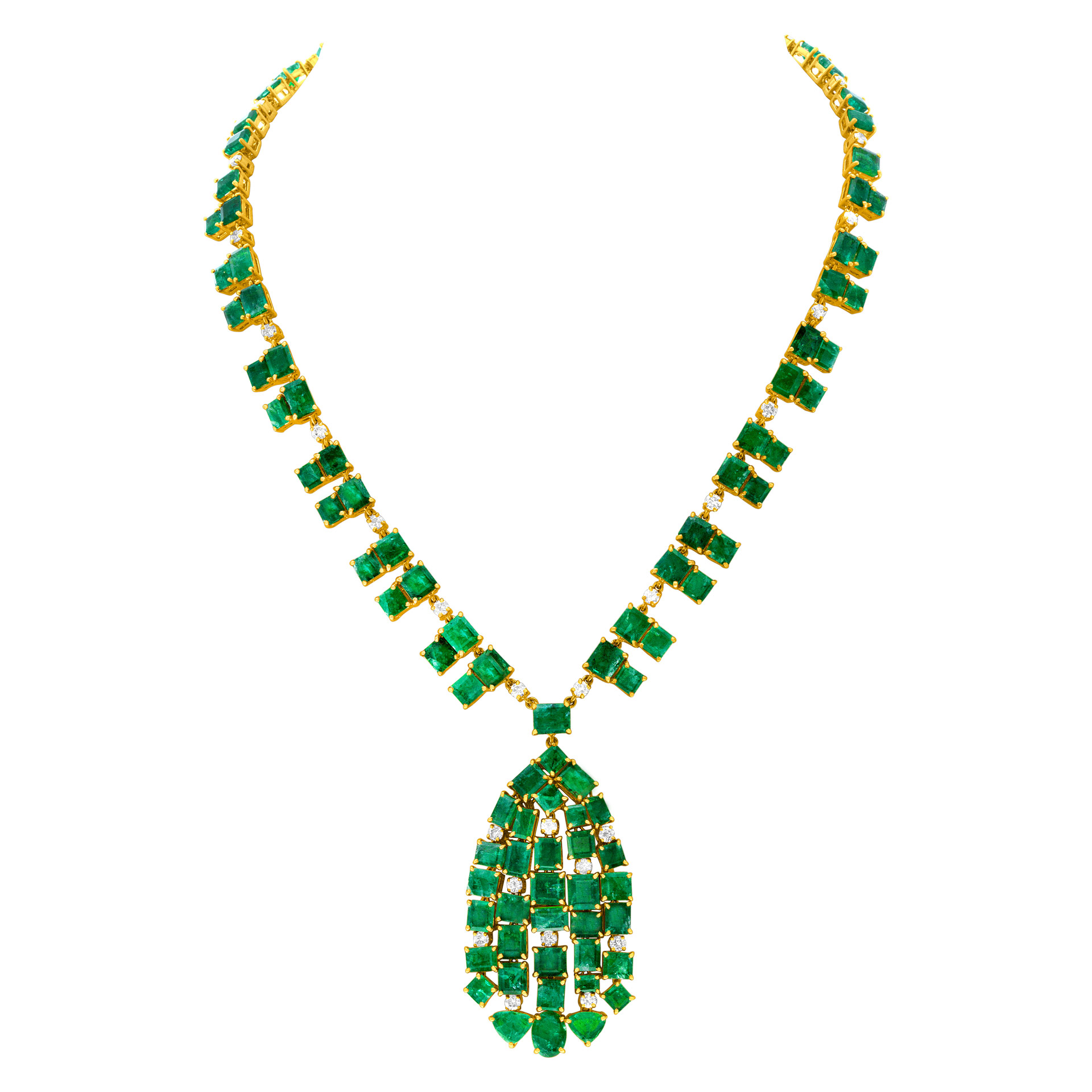 Art Deco Style Emerald and diamond necklace in 18k yellow gold image 2