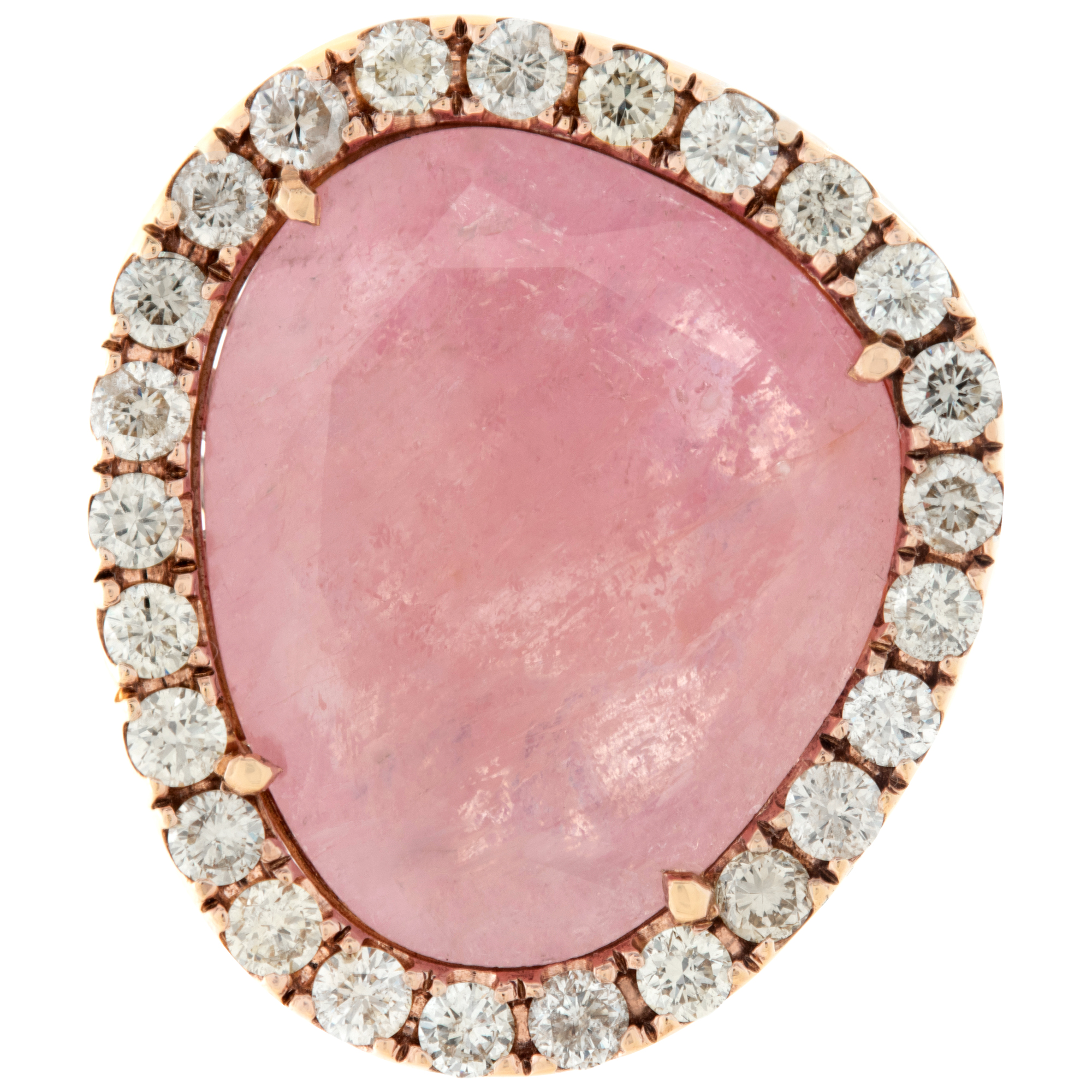 Rose quartz faceted ring with 1.00ct in surrounding diamonds in 18k white & rose gold image 2