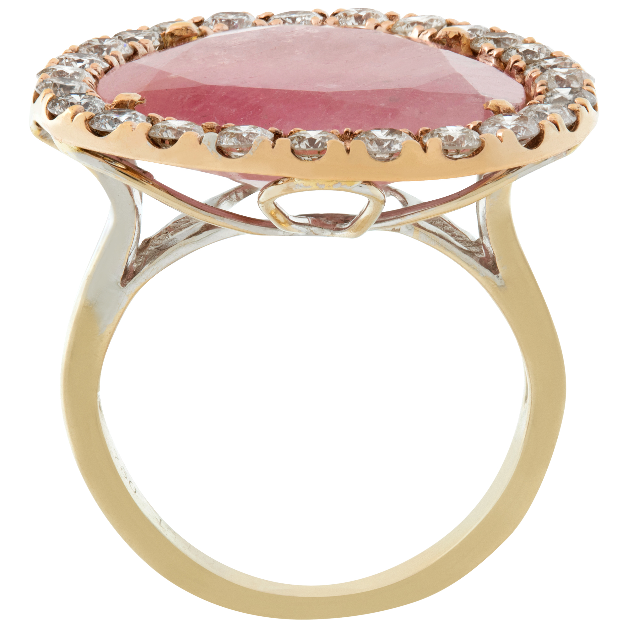 Rose quartz faceted ring with 1.00ct in surrounding diamonds in 18k white & rose gold image 4
