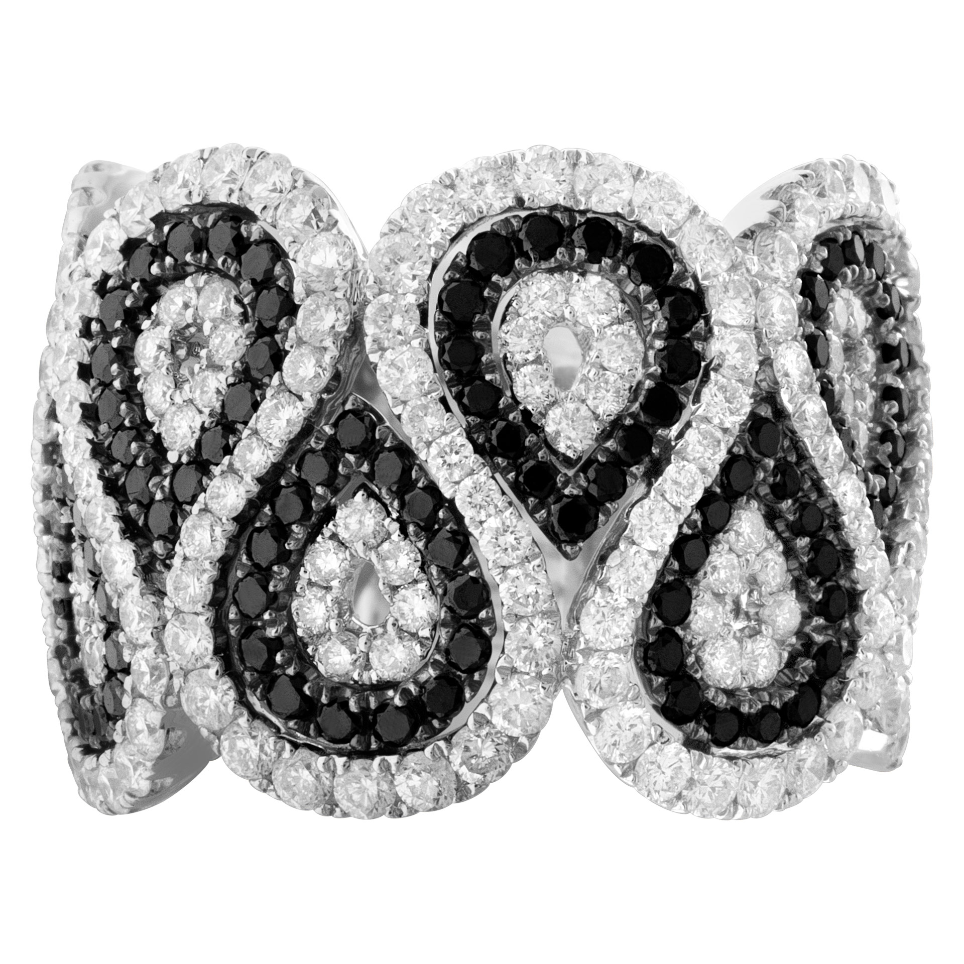 Unique white and black diamond swirl ring. 3.00cts in diamonds in 14k white gold image 2