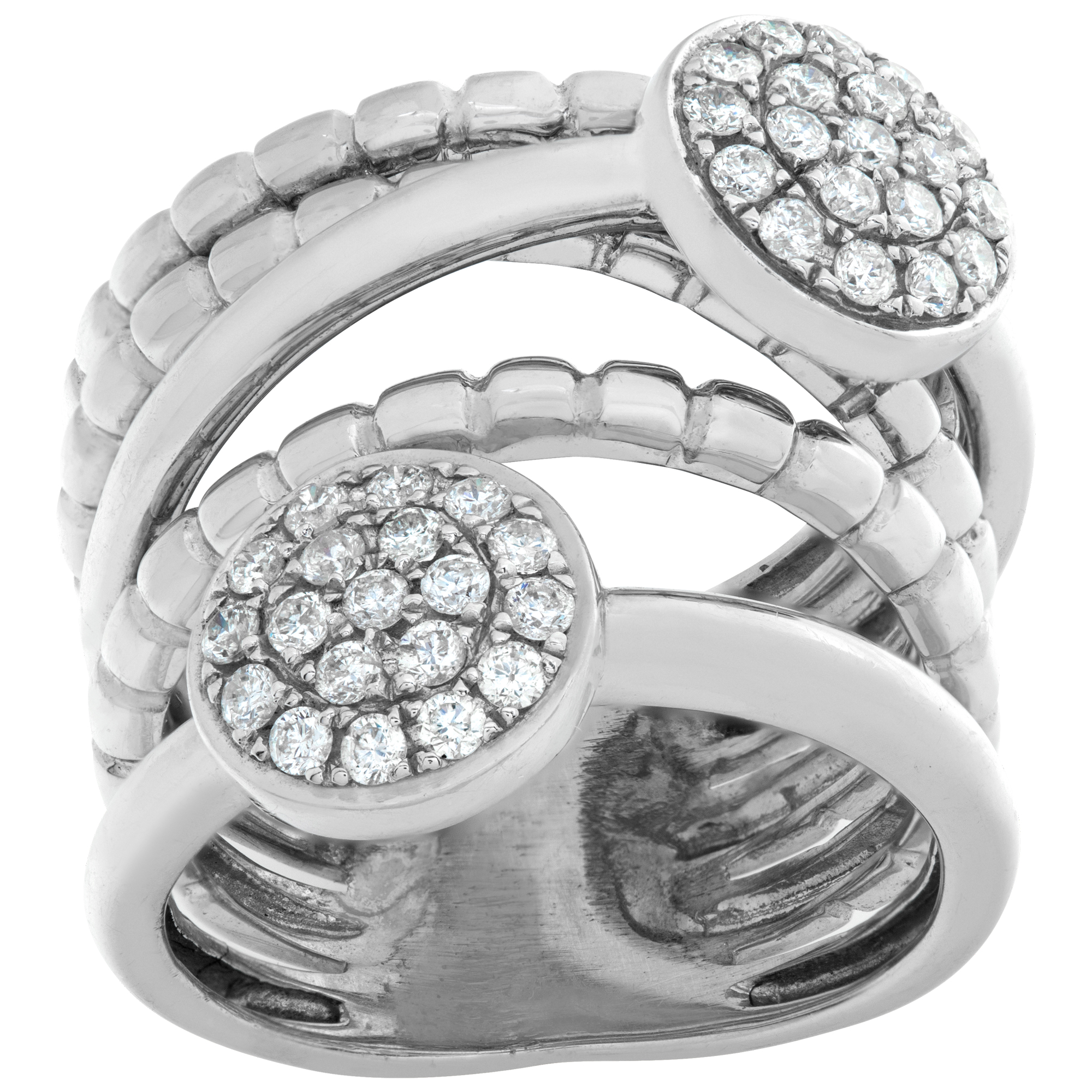 5 banded ring with 2 pave diamond clusters in 18k white gold, (0.60 cts) diamonds image 2