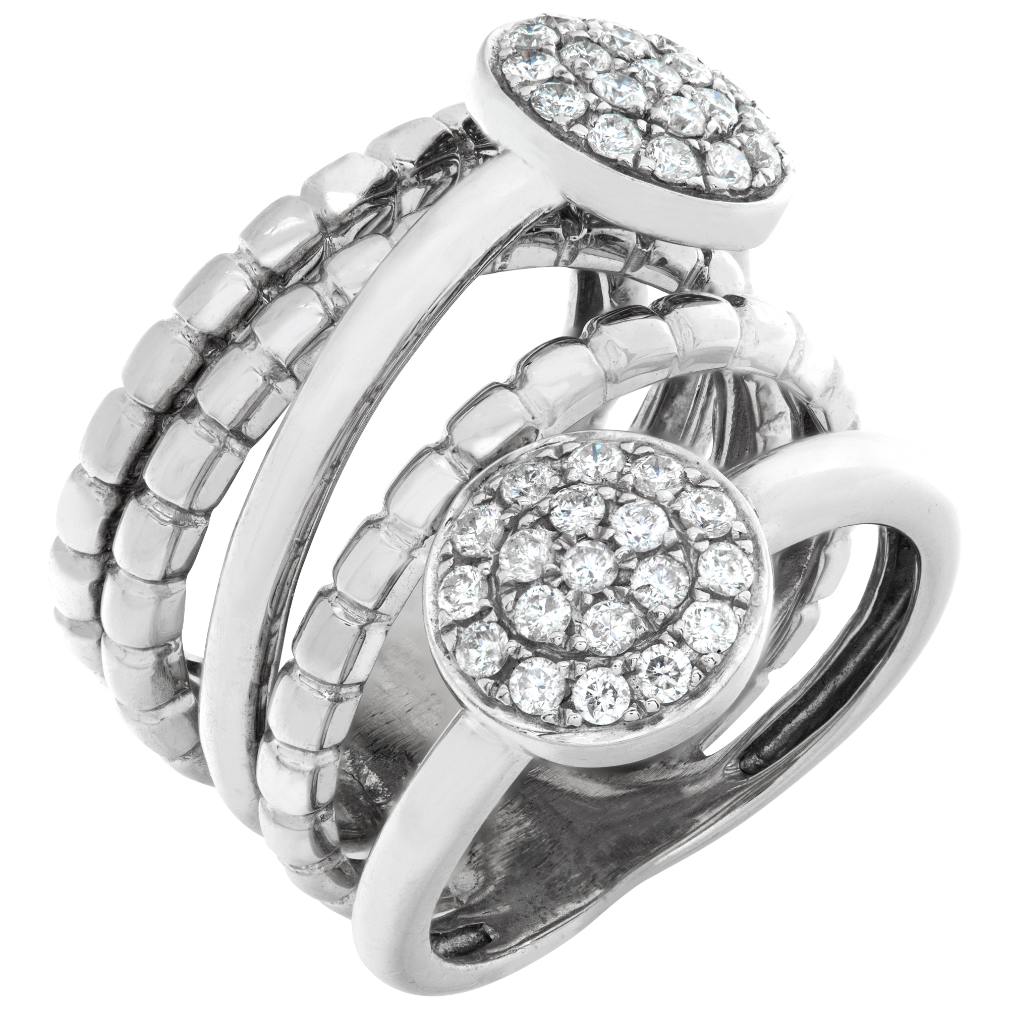5 banded ring with 2 pave diamond clusters in 18k white gold, (0.60 cts) diamonds image 3