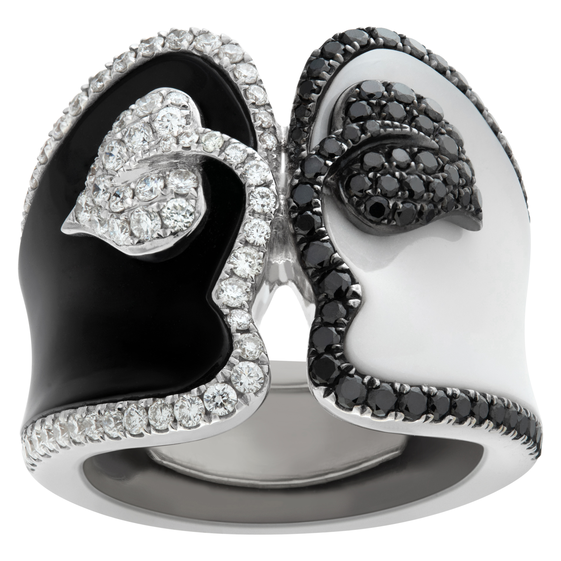 Black & white enamel ring in 18k white gold. Wrapped with (0.50ct) matching diamonds image 1