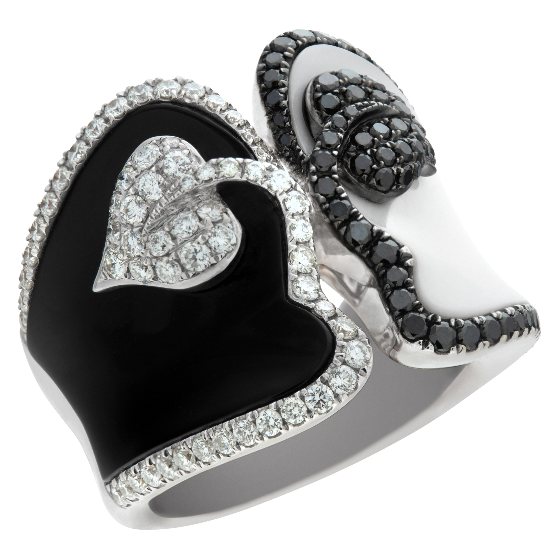 Black & white enamel ring in 18k white gold. Wrapped with (0.50ct) matching diamonds image 3