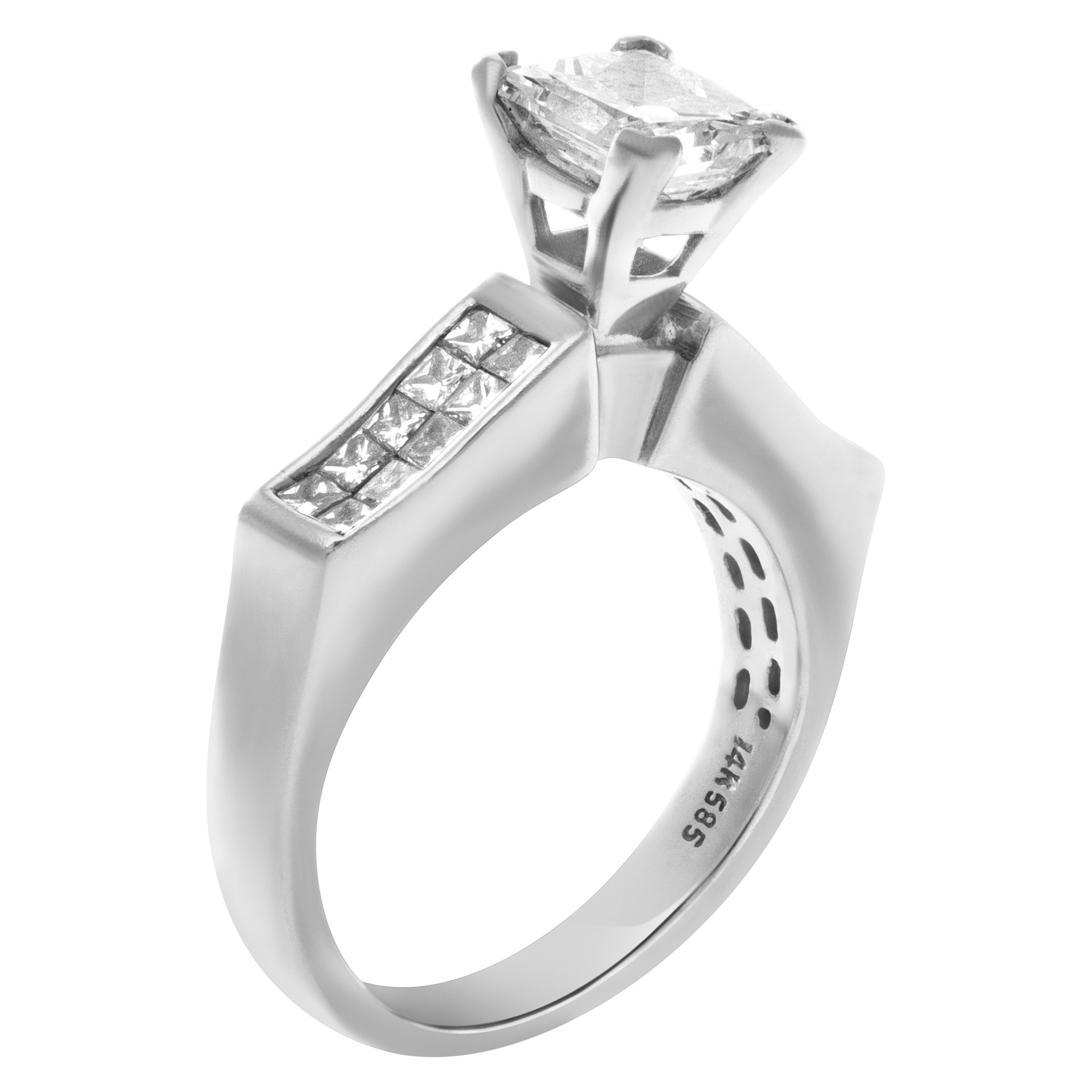 GIA certified diamond engagement ring with 1.01cts rectangular diamond (F color, SI2 clarity) set in 14k white gold image 2