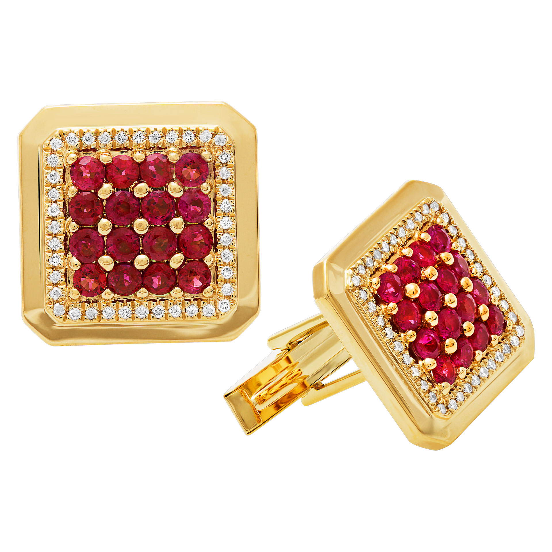 Ruby & diamond cufflinks in 18k yellow gold. 3.20 carats in rubies image 2