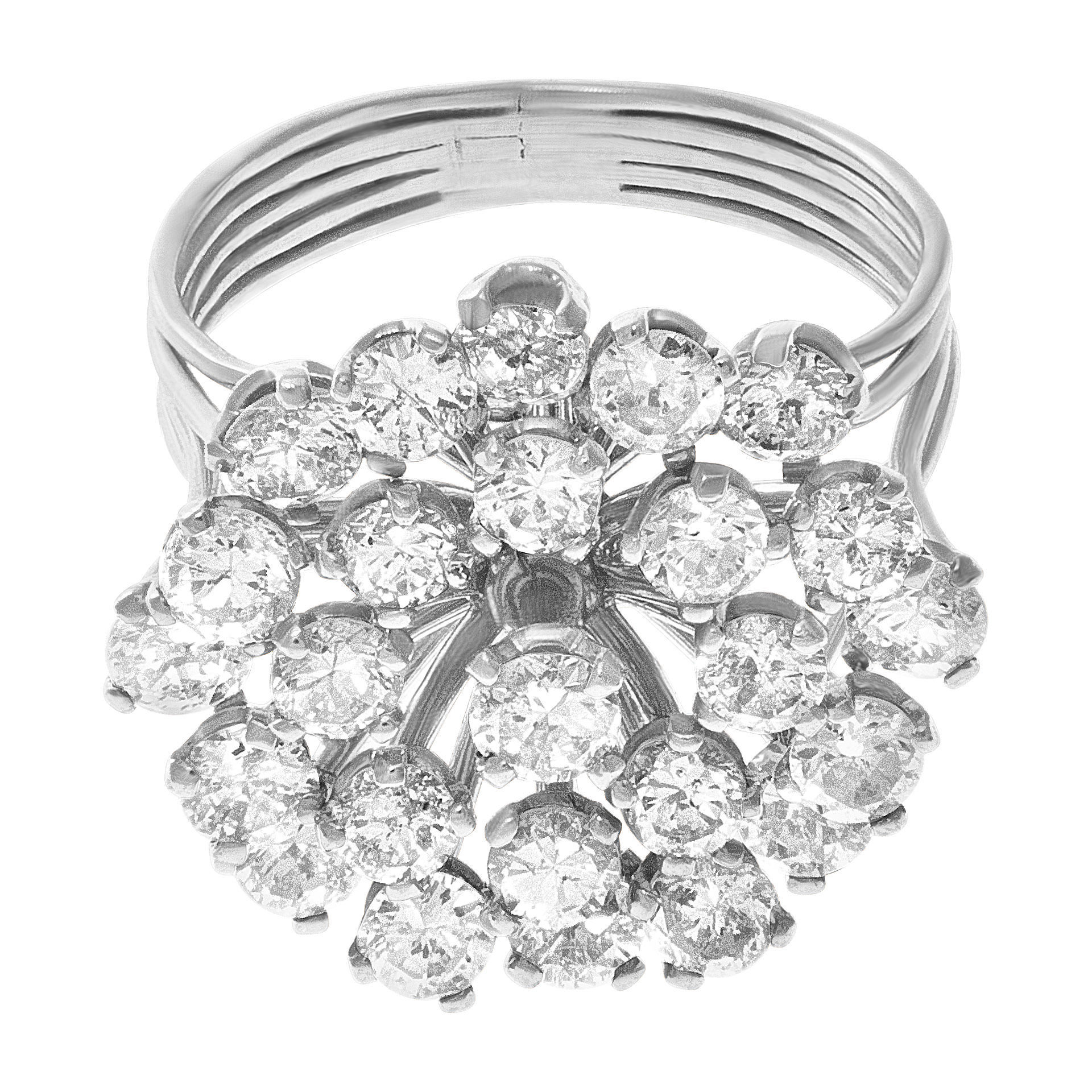 Flower diamond ring.  2.55 cts in round cut diamonds set in platinum. Size 5.5 image 1