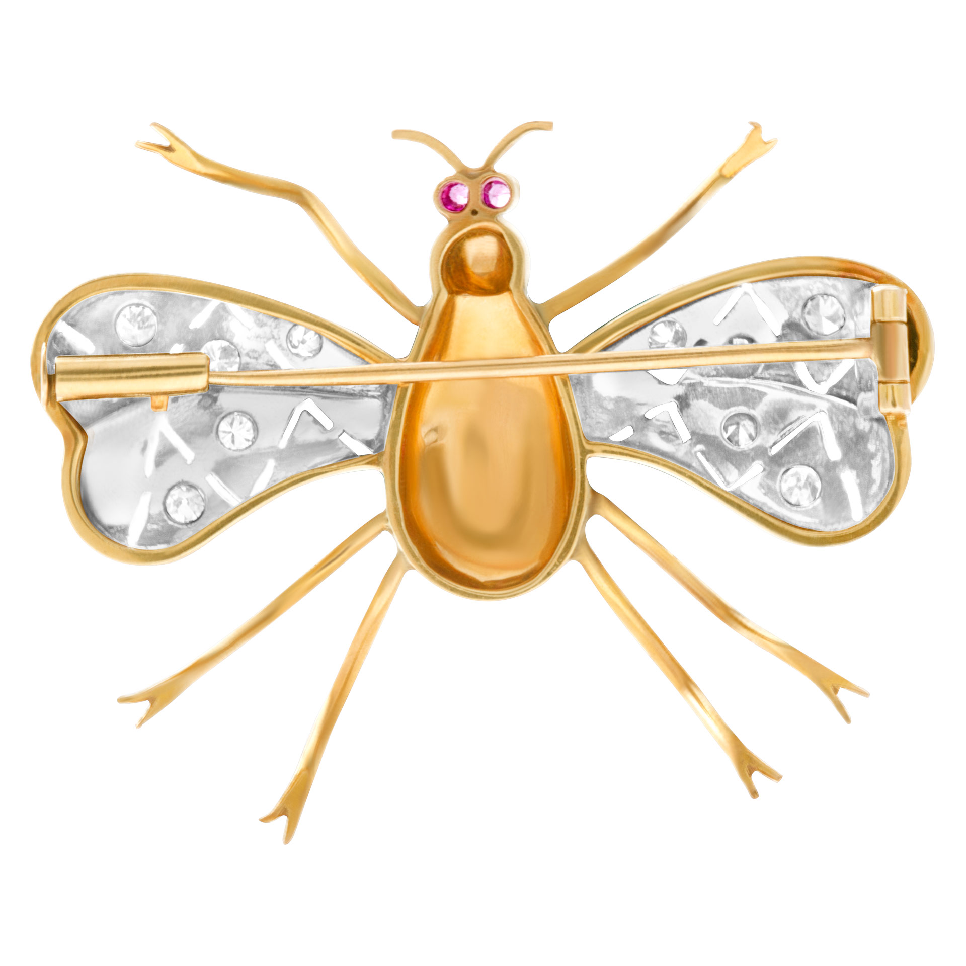 Beautiful insect pin in 18k with approx 0.50 cts in diamonds and ruby eyes image 2