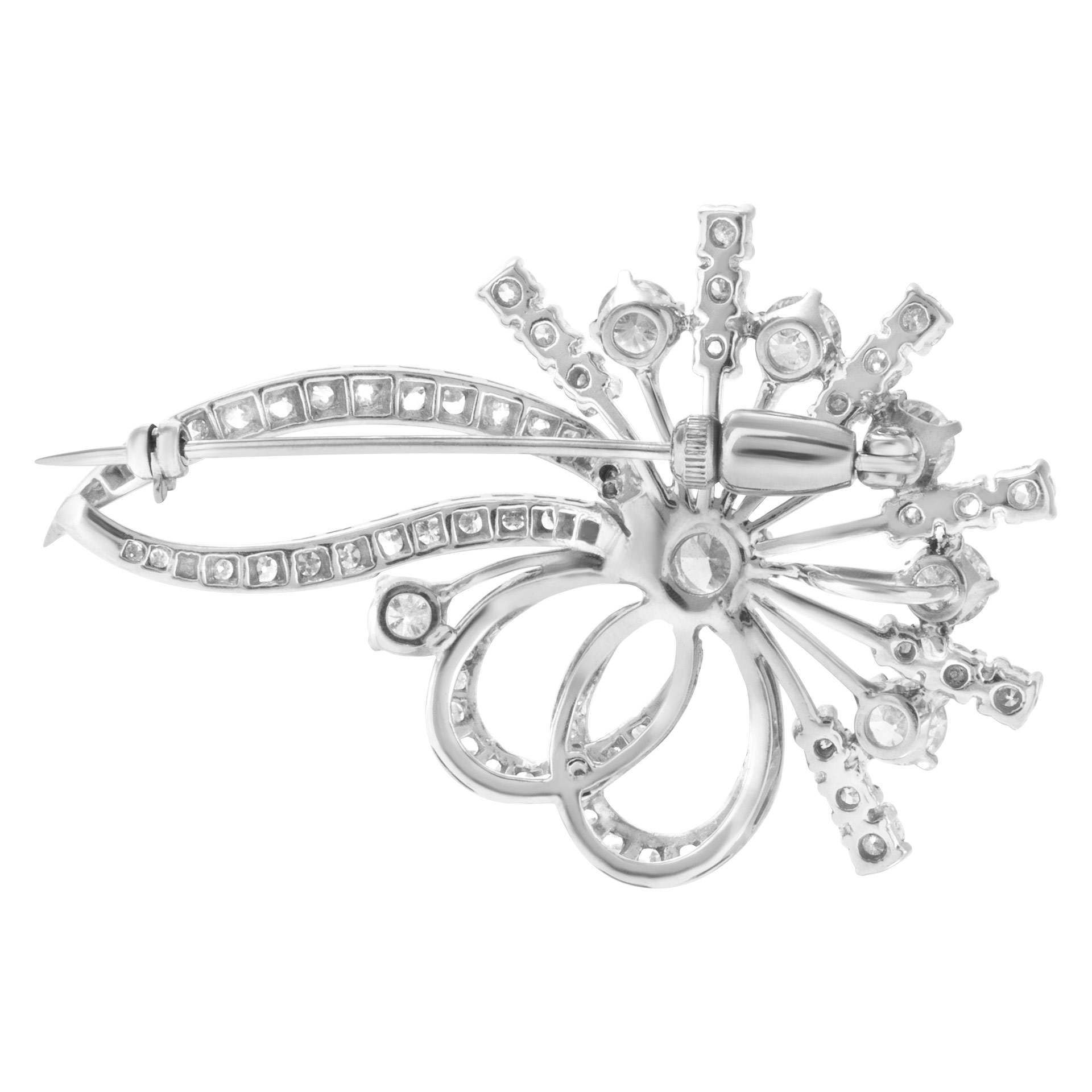 Diamond flower pin/broach in 14k white gold. 3.00 carats in diamonds image 2