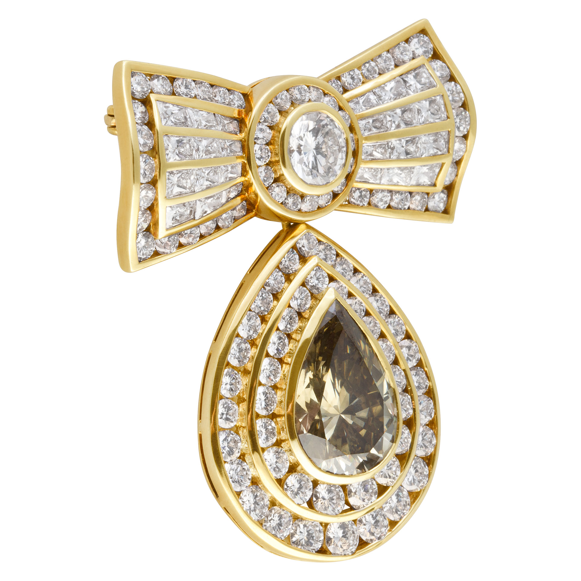 Kutchinsky cut diamond bow pin in 18k. GIA Certified. Total diamond weight 13.8 carats. image 3