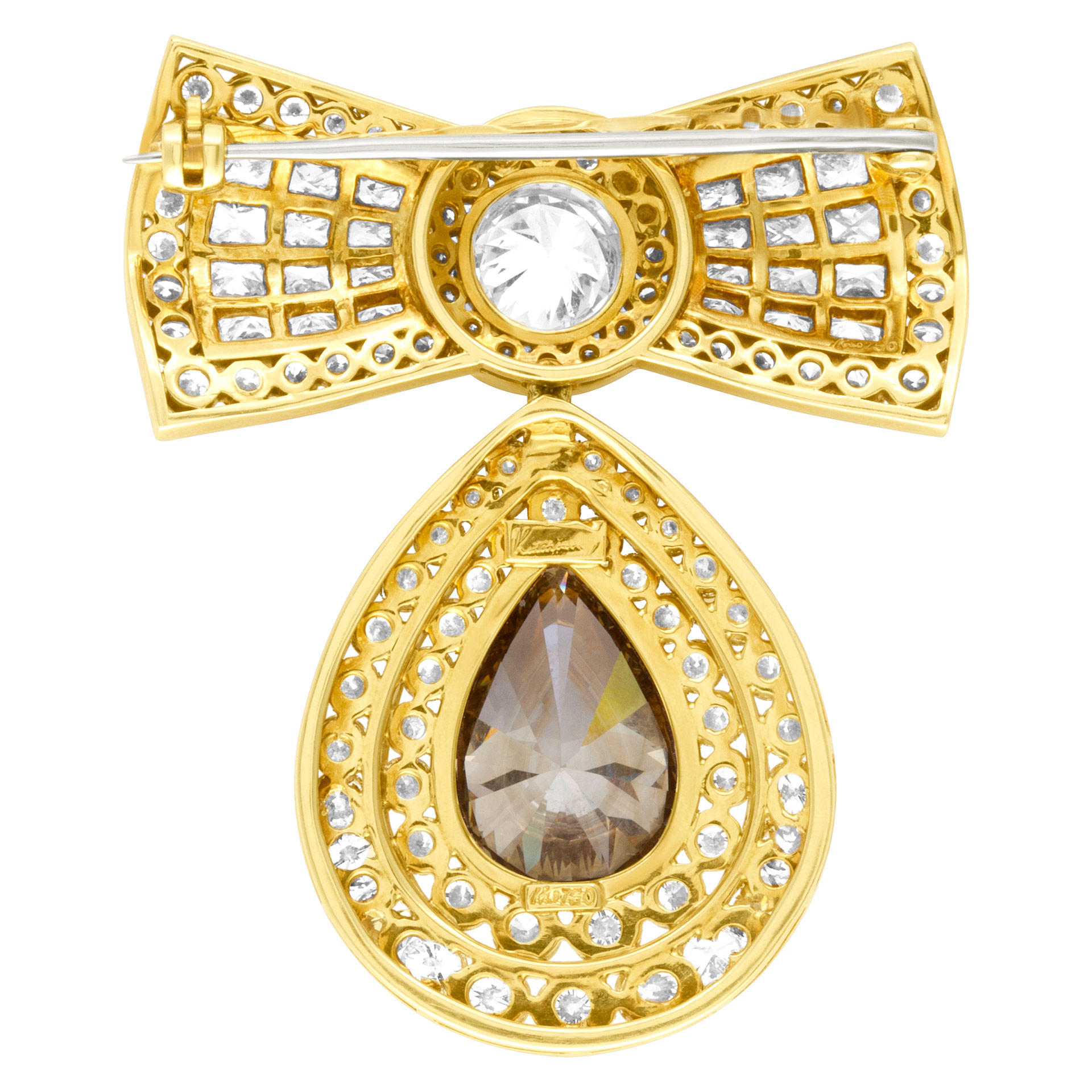 Kutchinsky cut diamond bow pin in 18k. GIA Certified. Total diamond weight 13.8 carats. image 4