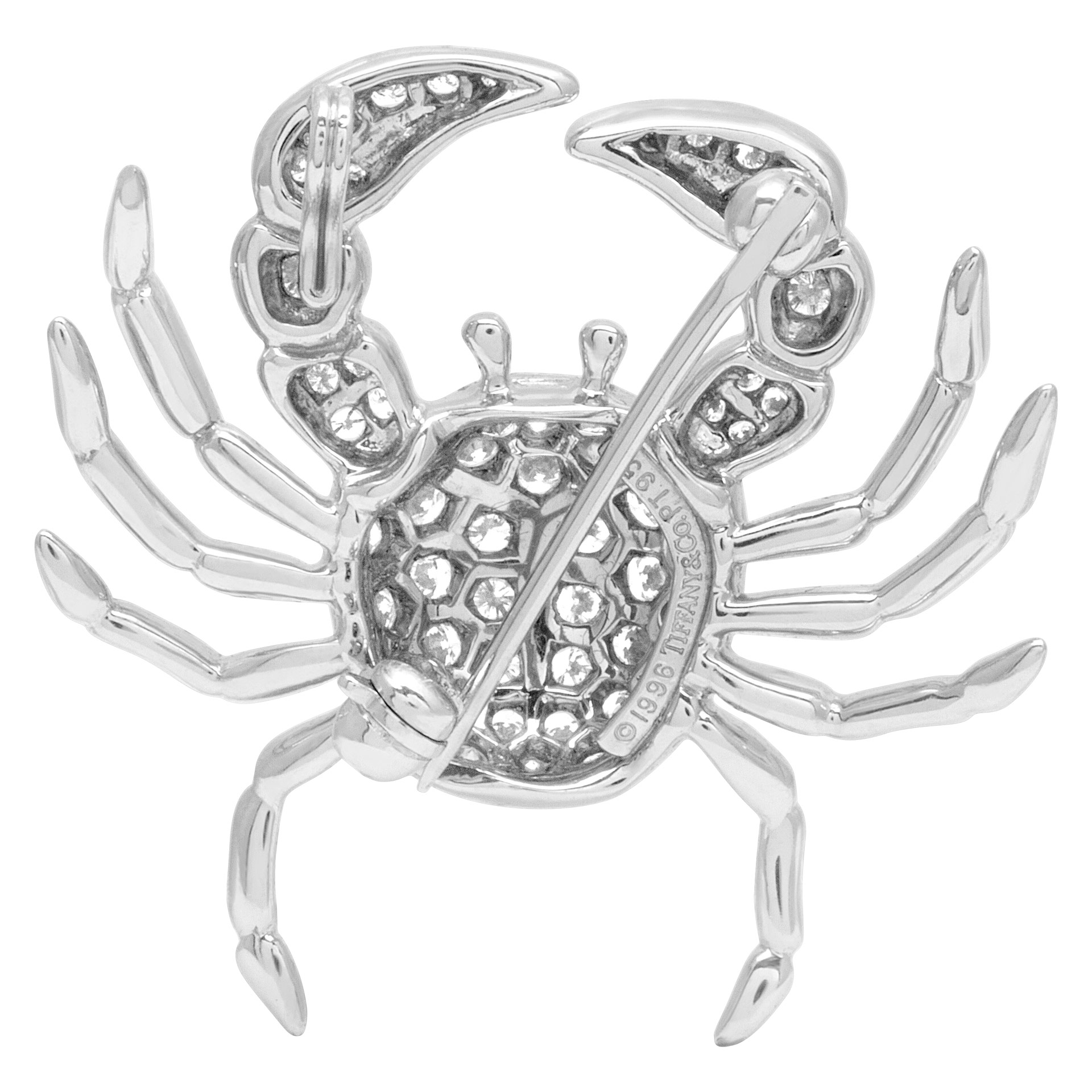 Tiffany & Co diamond platinum crab pin/broach. 0.86 carat in diamonds. image 2
