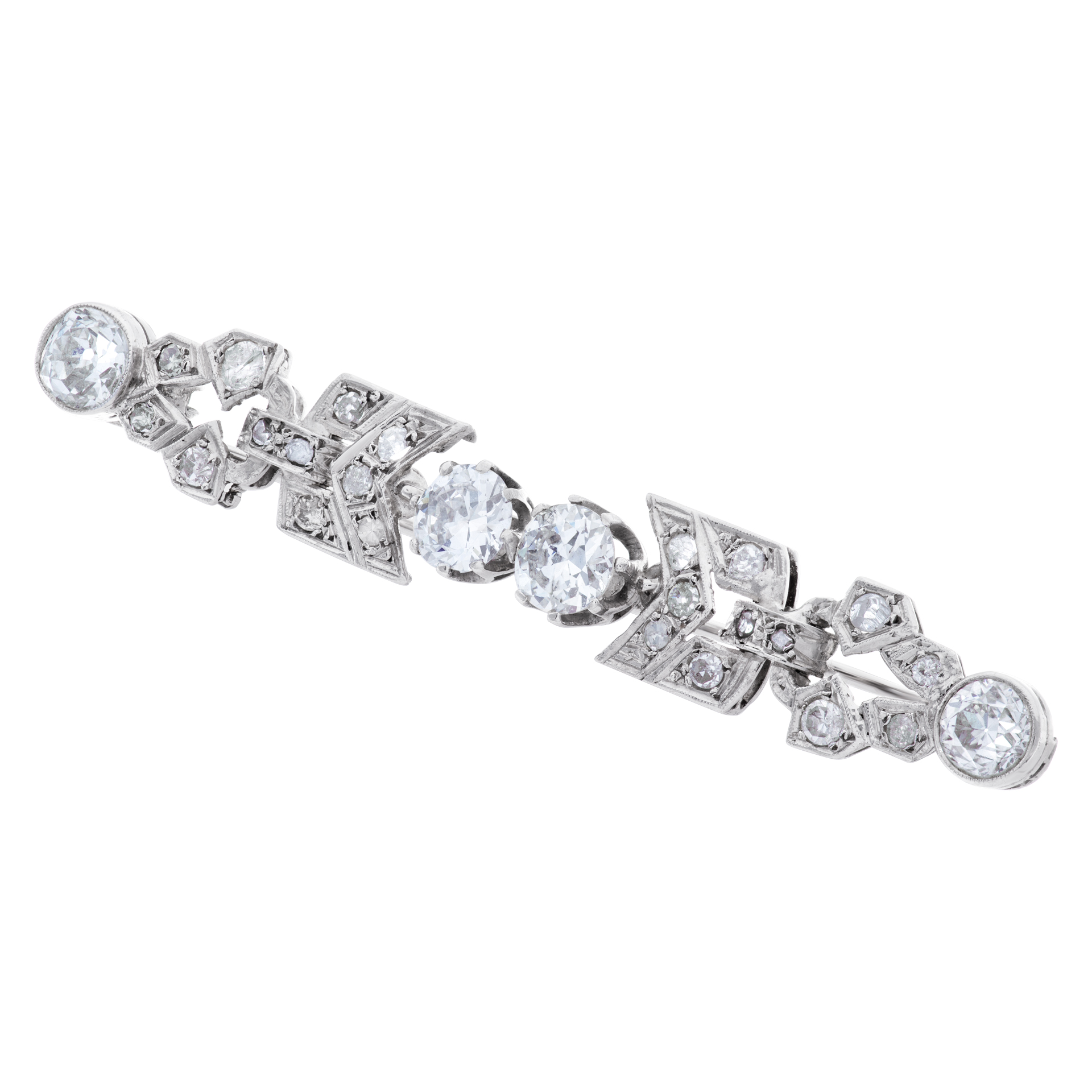 Art Deco Diamonds Bar/Pin In Platinum. European Round Brilliant Cut Diamonds Total Approx. Weight: 3.00 Carats, image 2