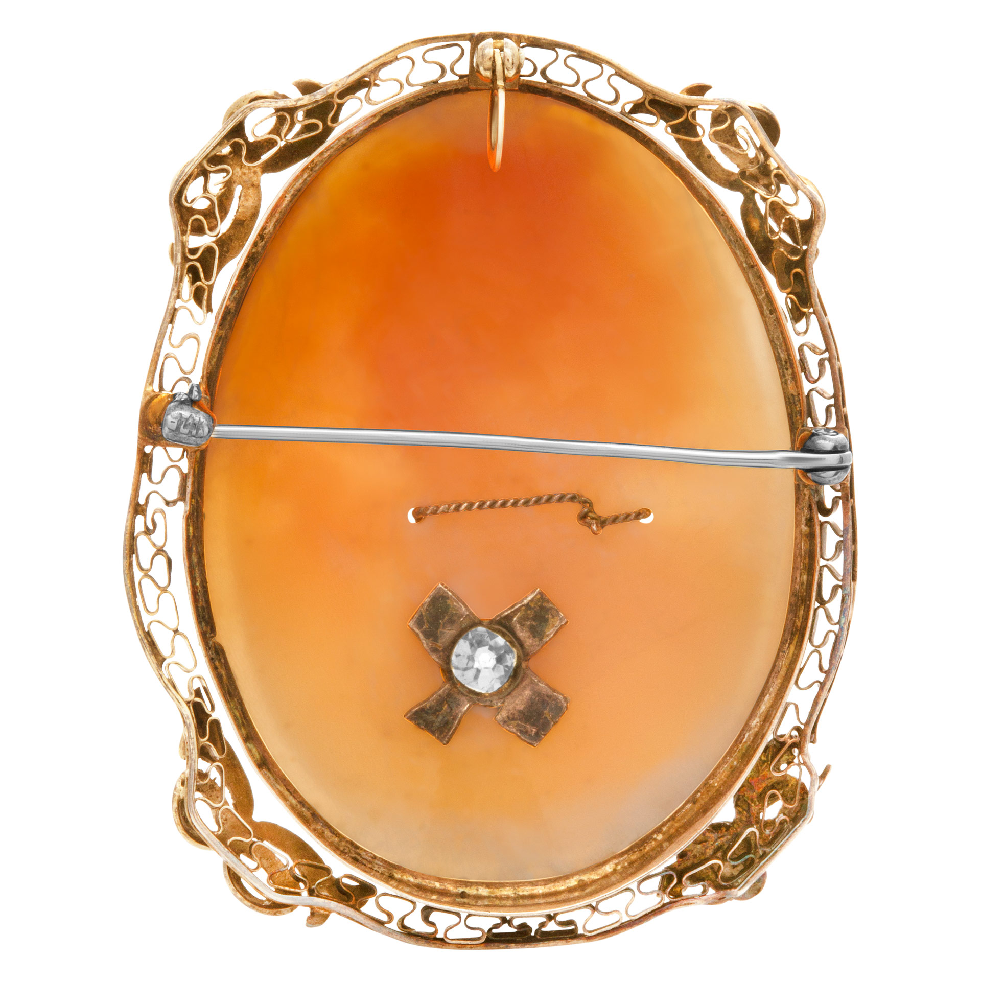 Antique 14k gold cameo with a diamond stud image 5
