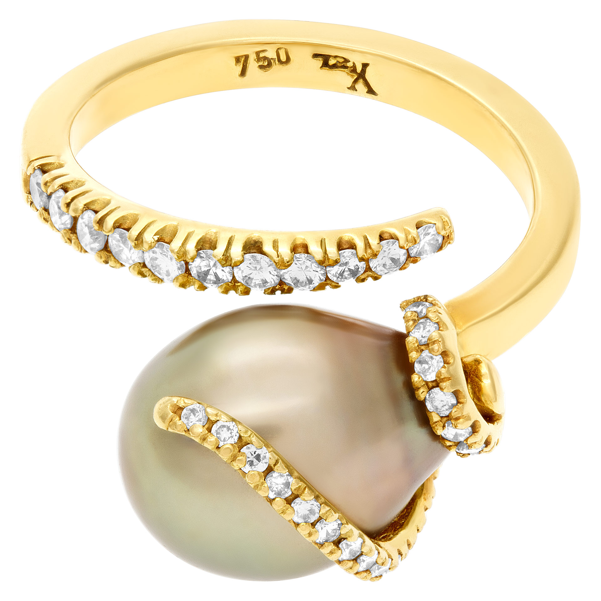 South Sea pearl ring with diamond accents in 18k gold image 1