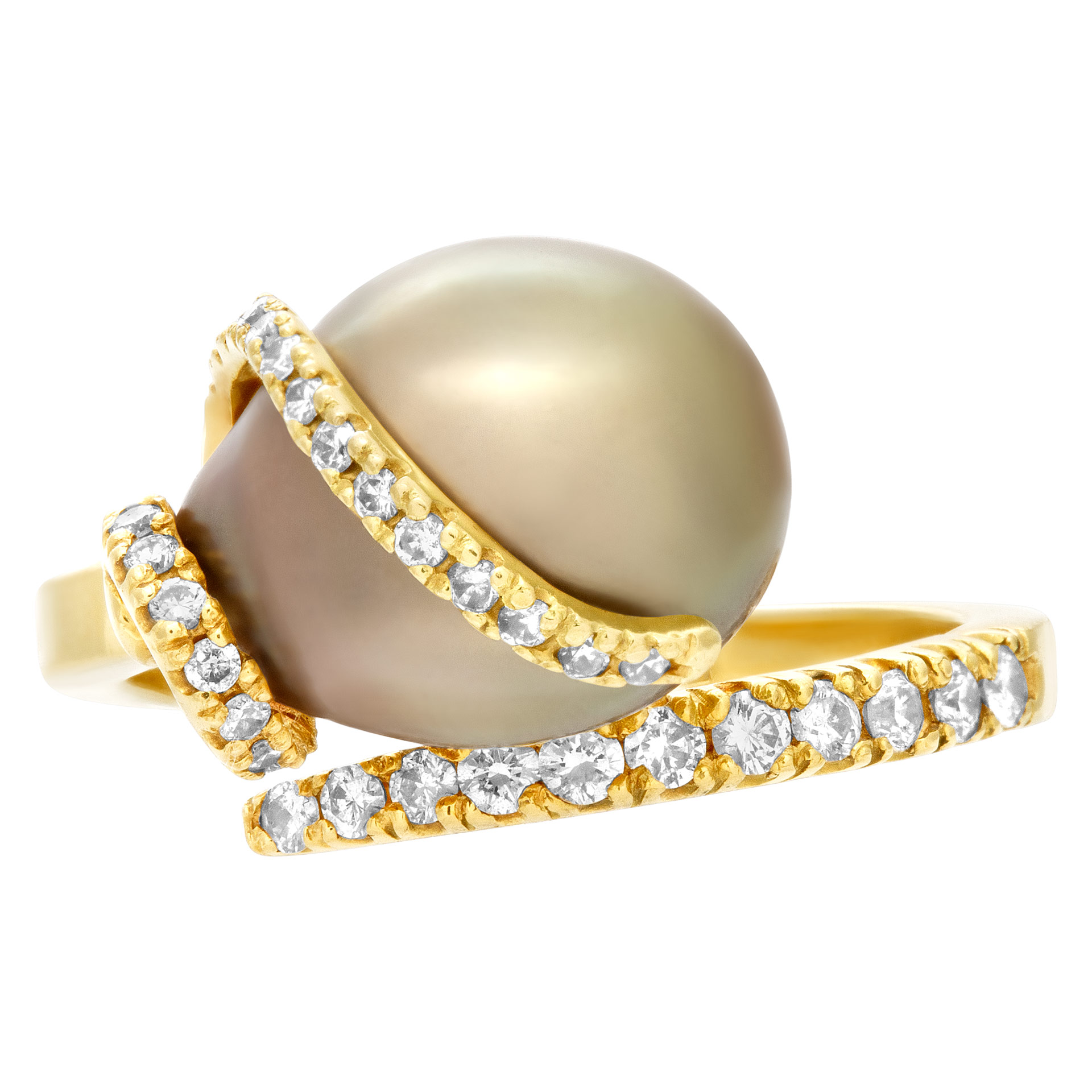 South Sea pearl ring with diamond accents in 18k gold image 3