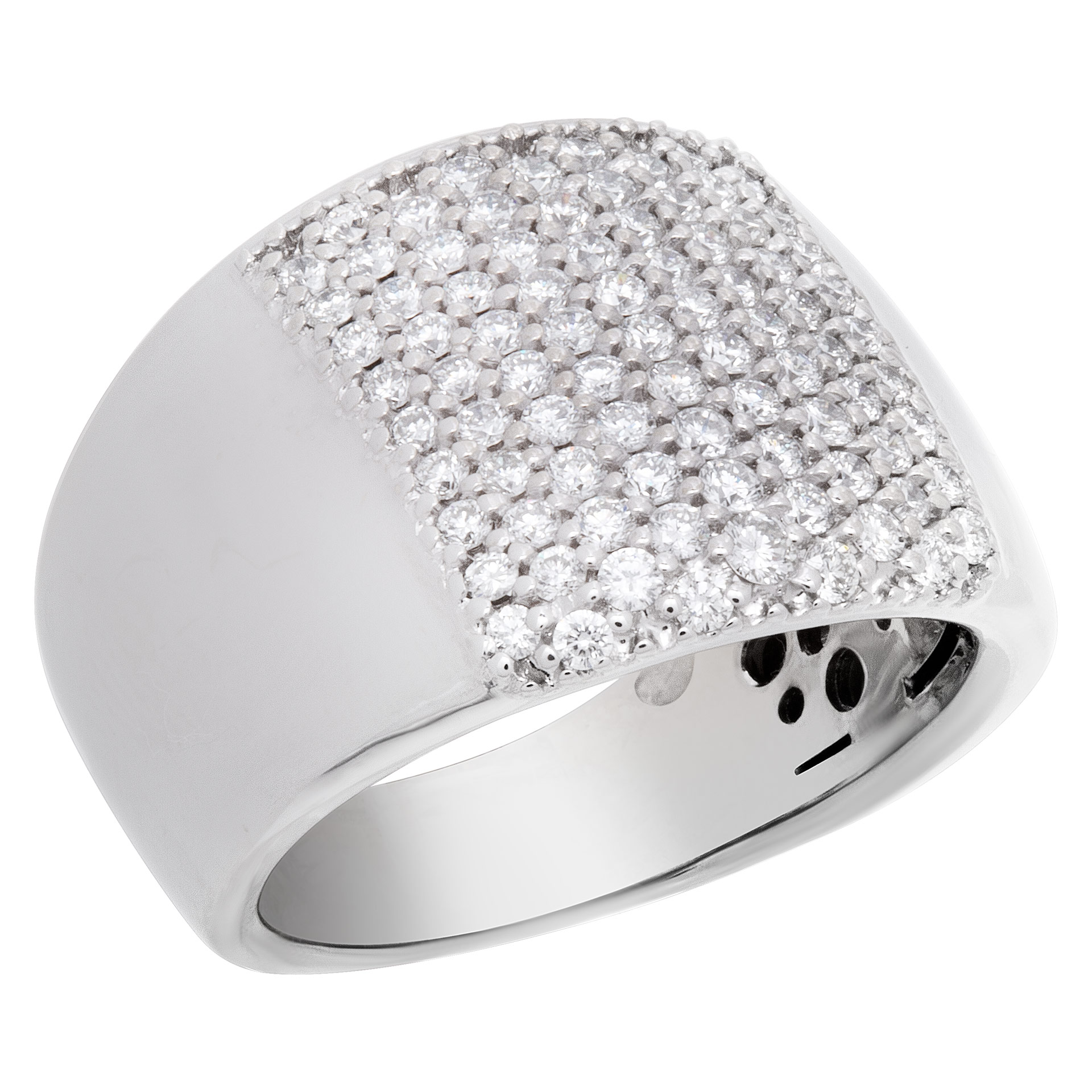 Wide diamonds band with over 1.50 carats round brilliant cut diamonds in 18K white gold. Size 7 image 2