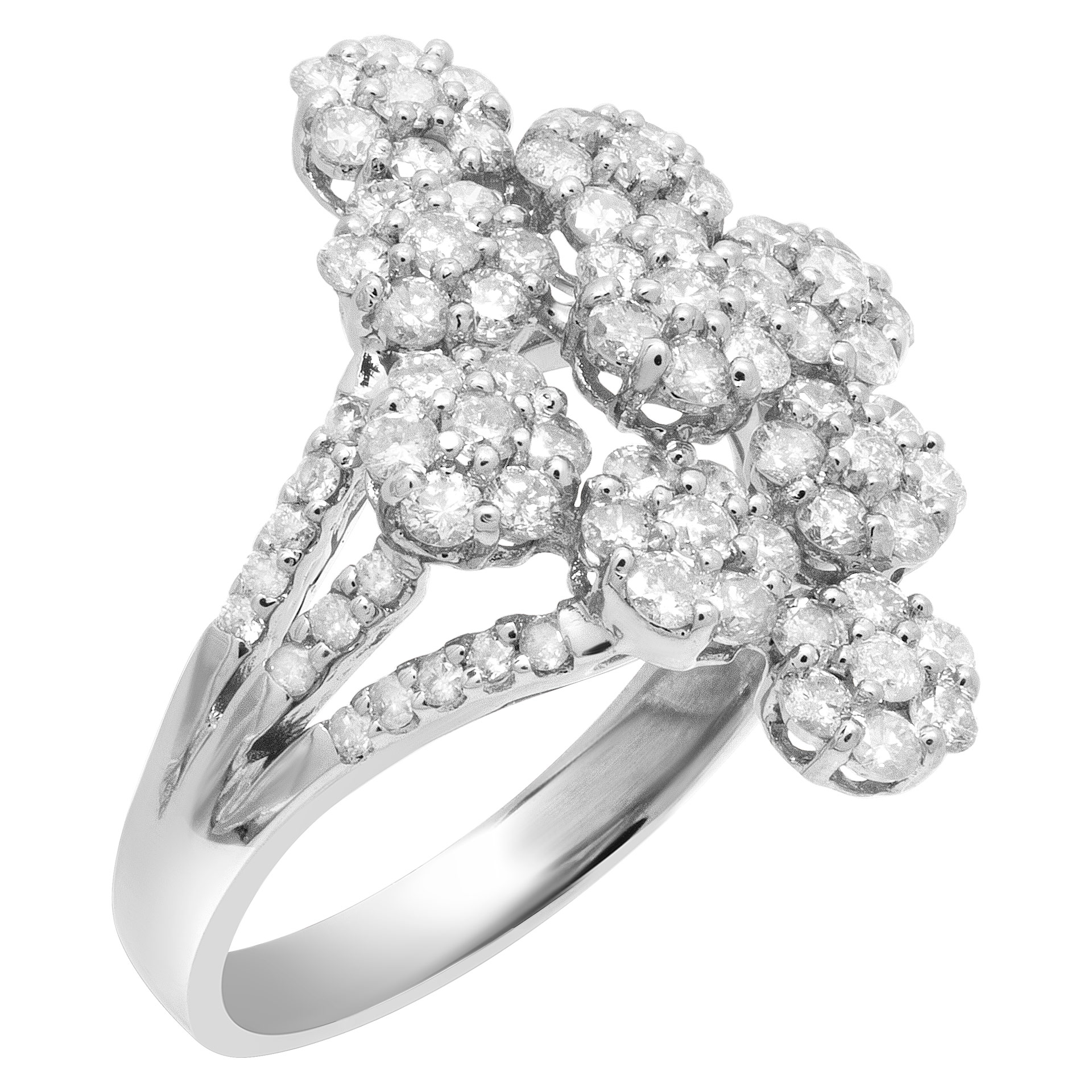 Elegant diamond flower ring with over 1 carat in diamonds in 18k white gold image 2