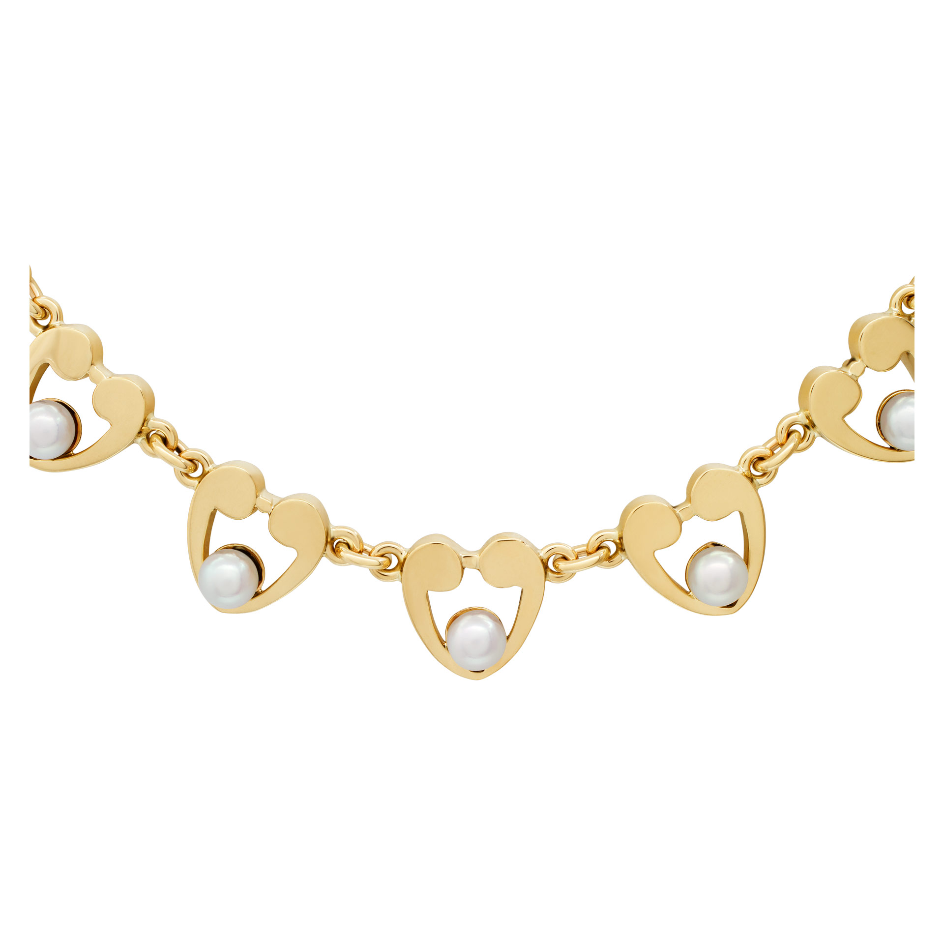 Cultured pearls (5x5.5mm) and sytlish heart design necklace in soild 14k yelllow gold. Choker necklace length: 15''. image 2