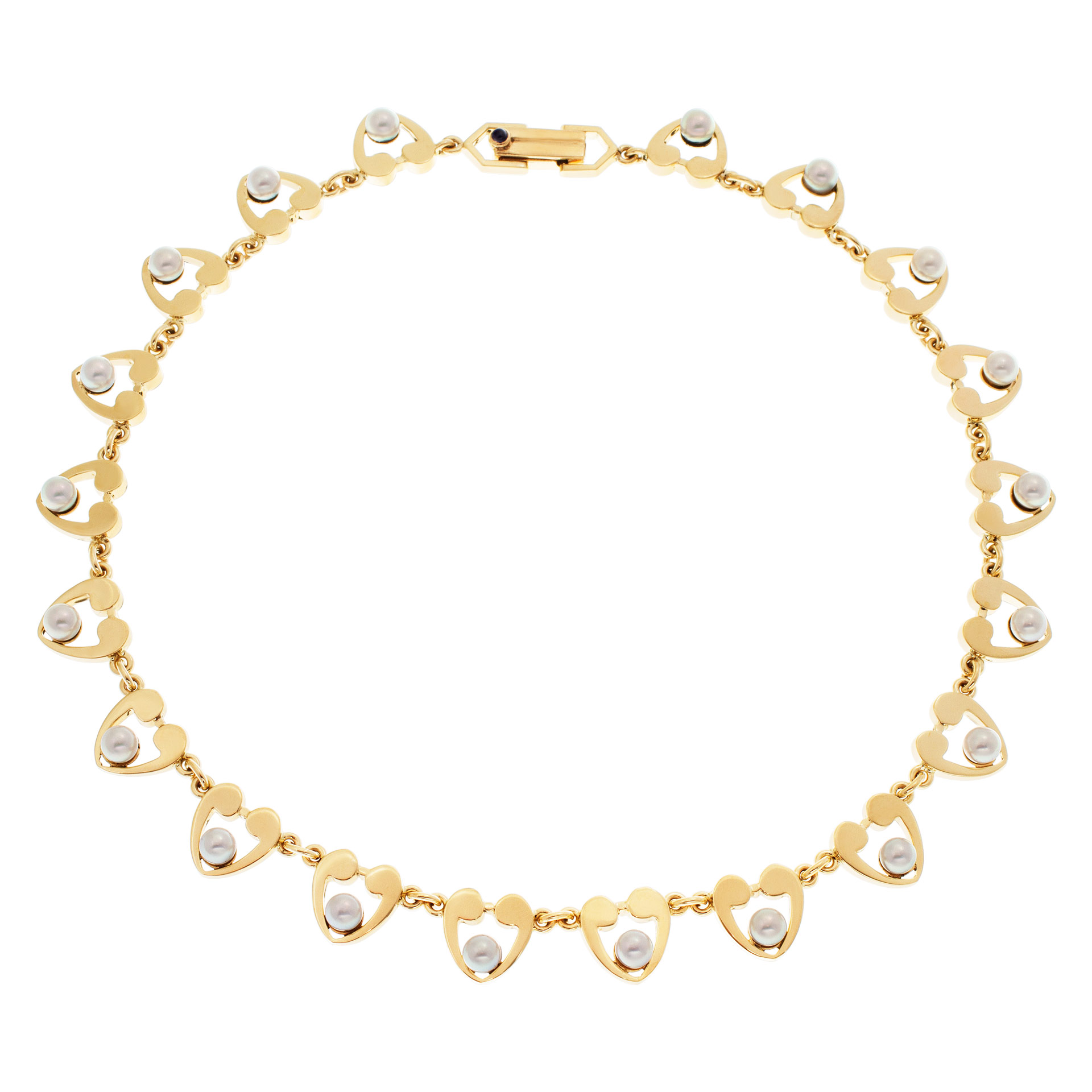 Cultured pearls (5x5.5mm) and sytlish heart design necklace in soild 14k yelllow gold. Choker necklace length: 15''. image 3