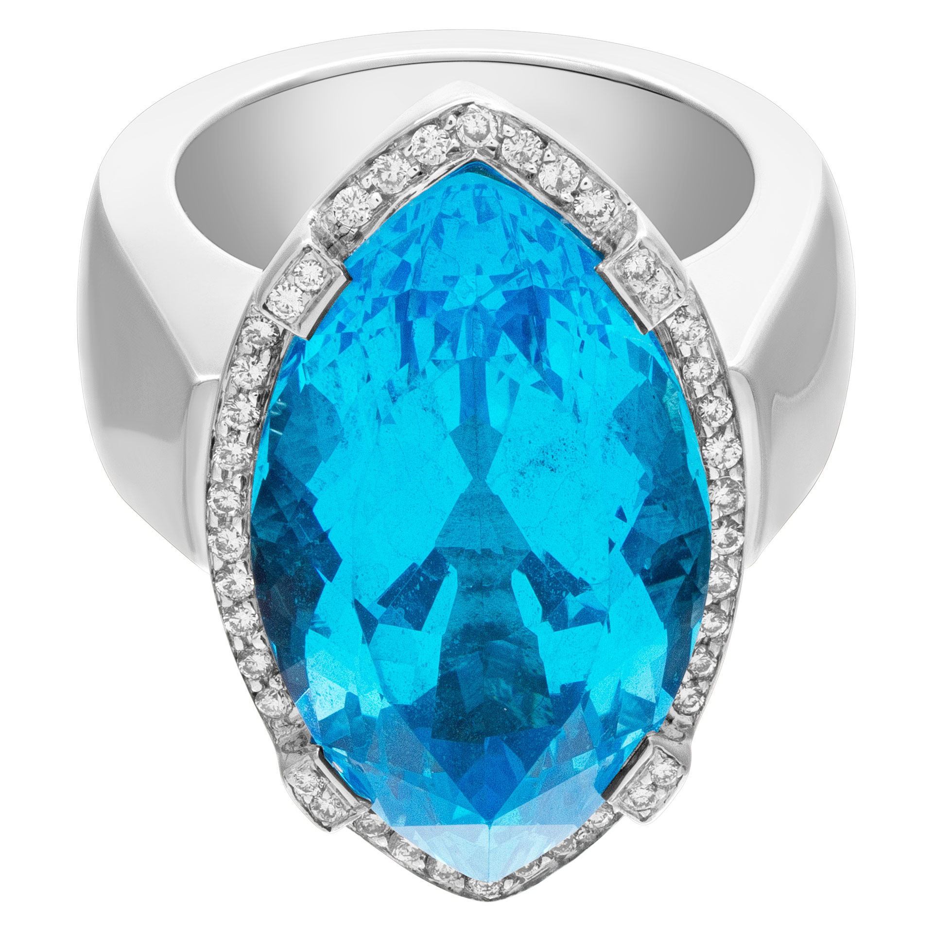 Marquise cut Royal Blue topaz & diamonds ring set in 18k white gold. image 4