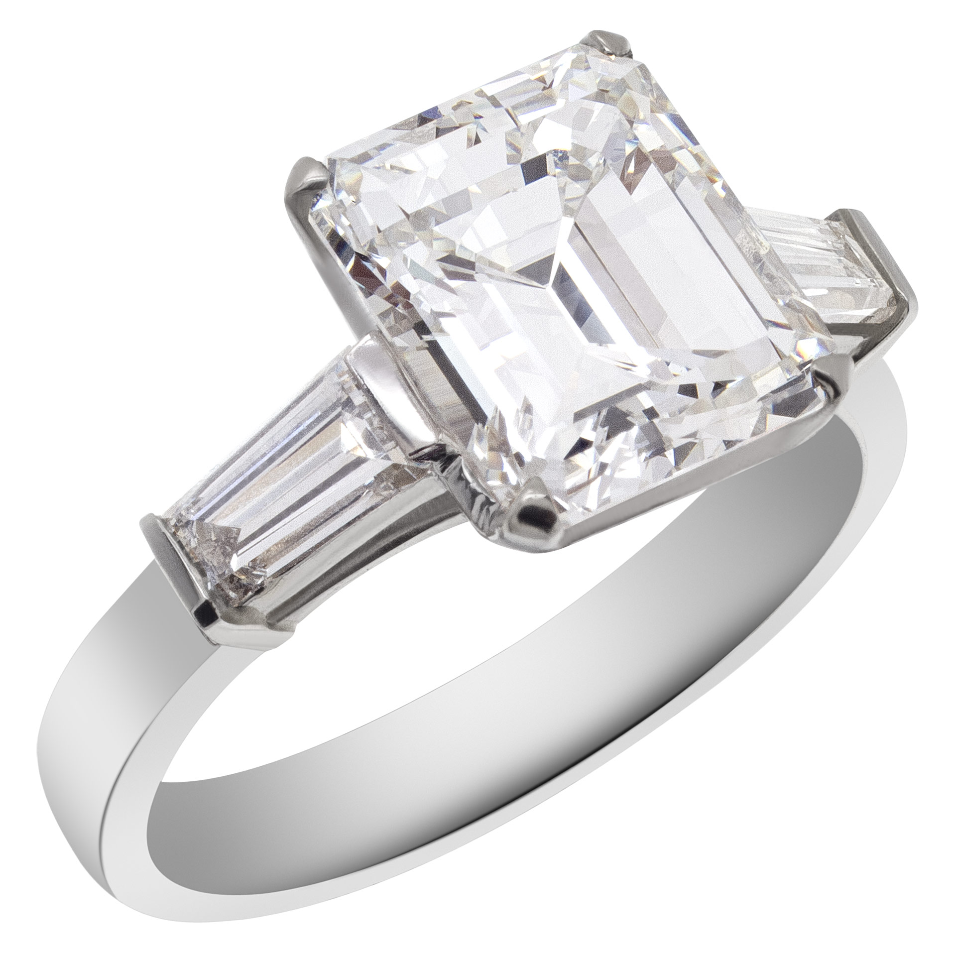 GIA certified emerald cut 3.95 carat (F color, VVS2 clarity) ring set in platinum setting image 2