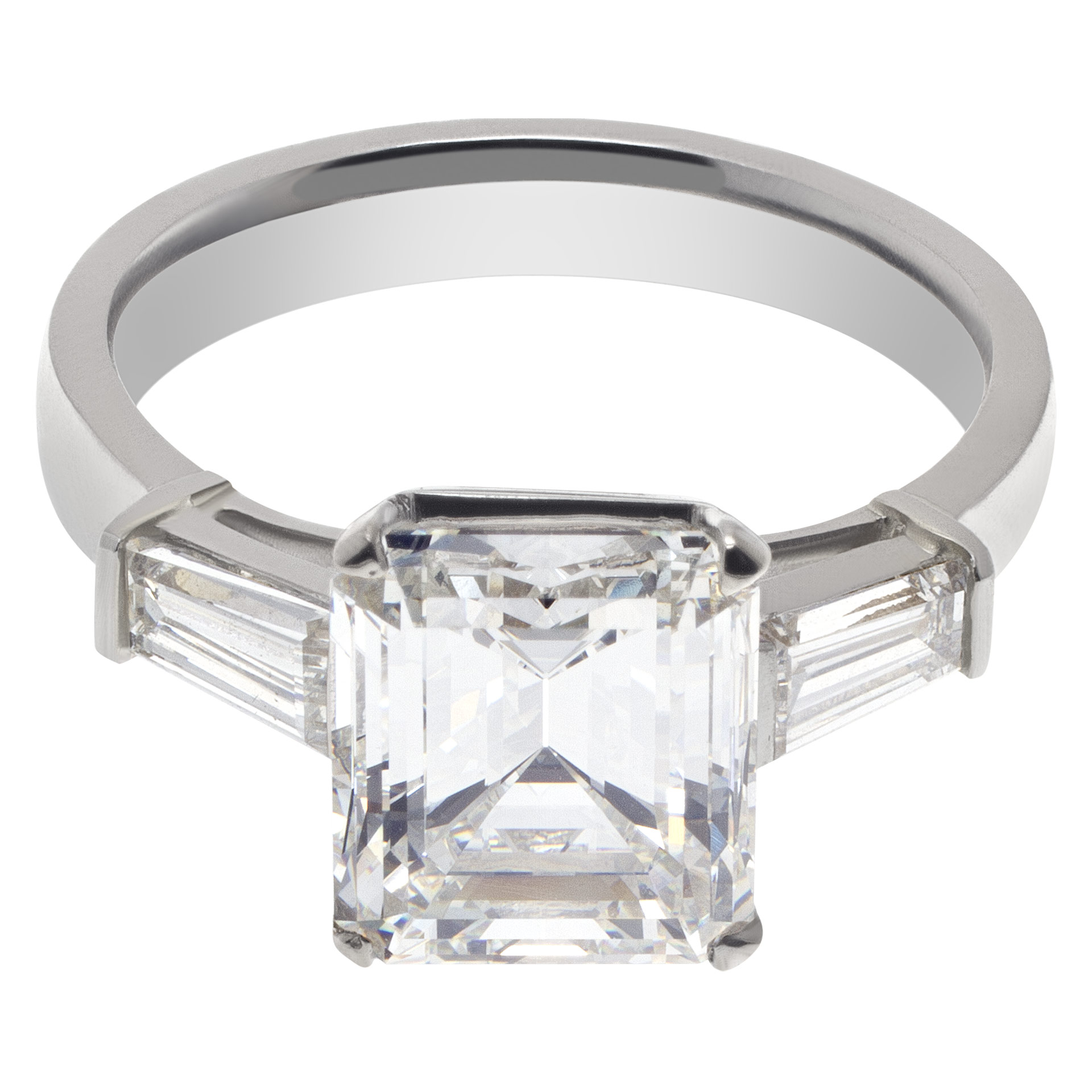 GIA certified emerald cut 3.95 carat (F color, VVS2 clarity) ring set in platinum setting image 3